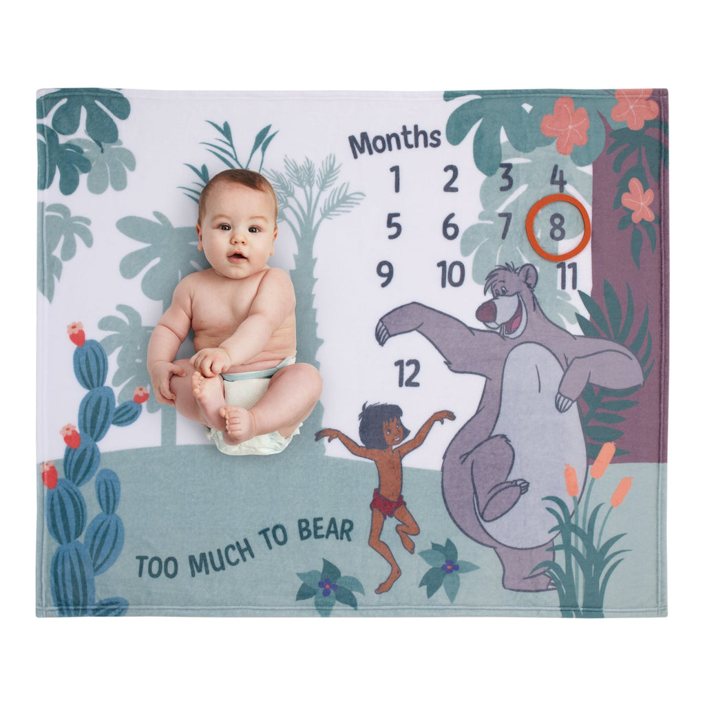 Jungle Book Green and White Too Much To Bear Super Soft Photo Op Milestone Baby Blanket