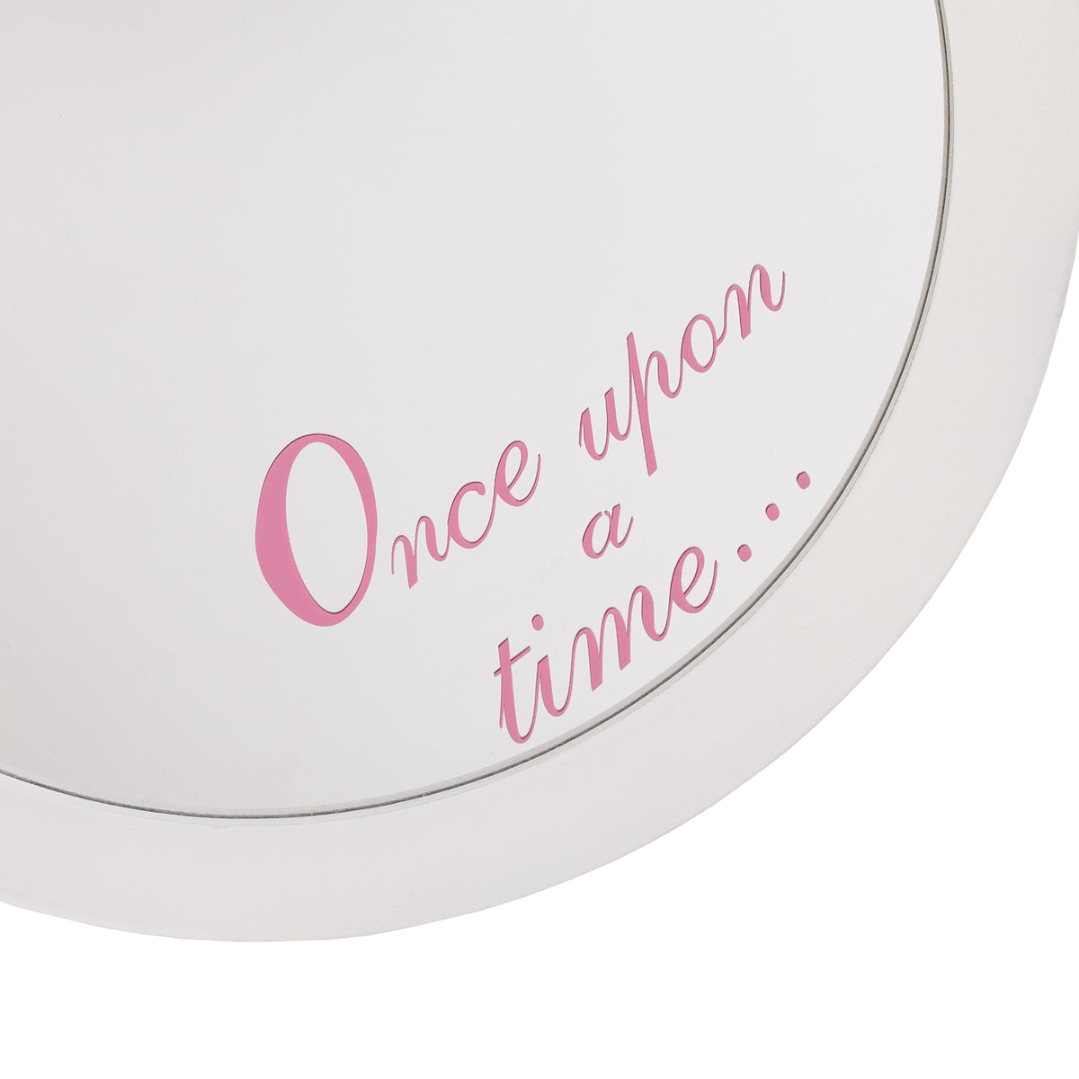 Once Upon a Time Princess White Round Wooden Framed Wall Mirror with Pink Tiara