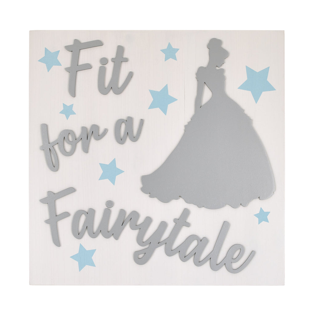 Princess "Fit For a Fairytale" White Wood, Light Blue and Metallic Silver Cinderella Wall Decor