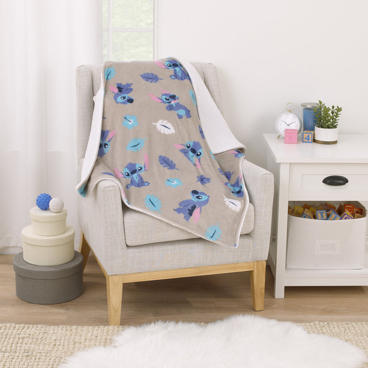 Disney Stitch Gray, Blue, Aqua, and White Super Soft Plush Sherpa Baby Blanket