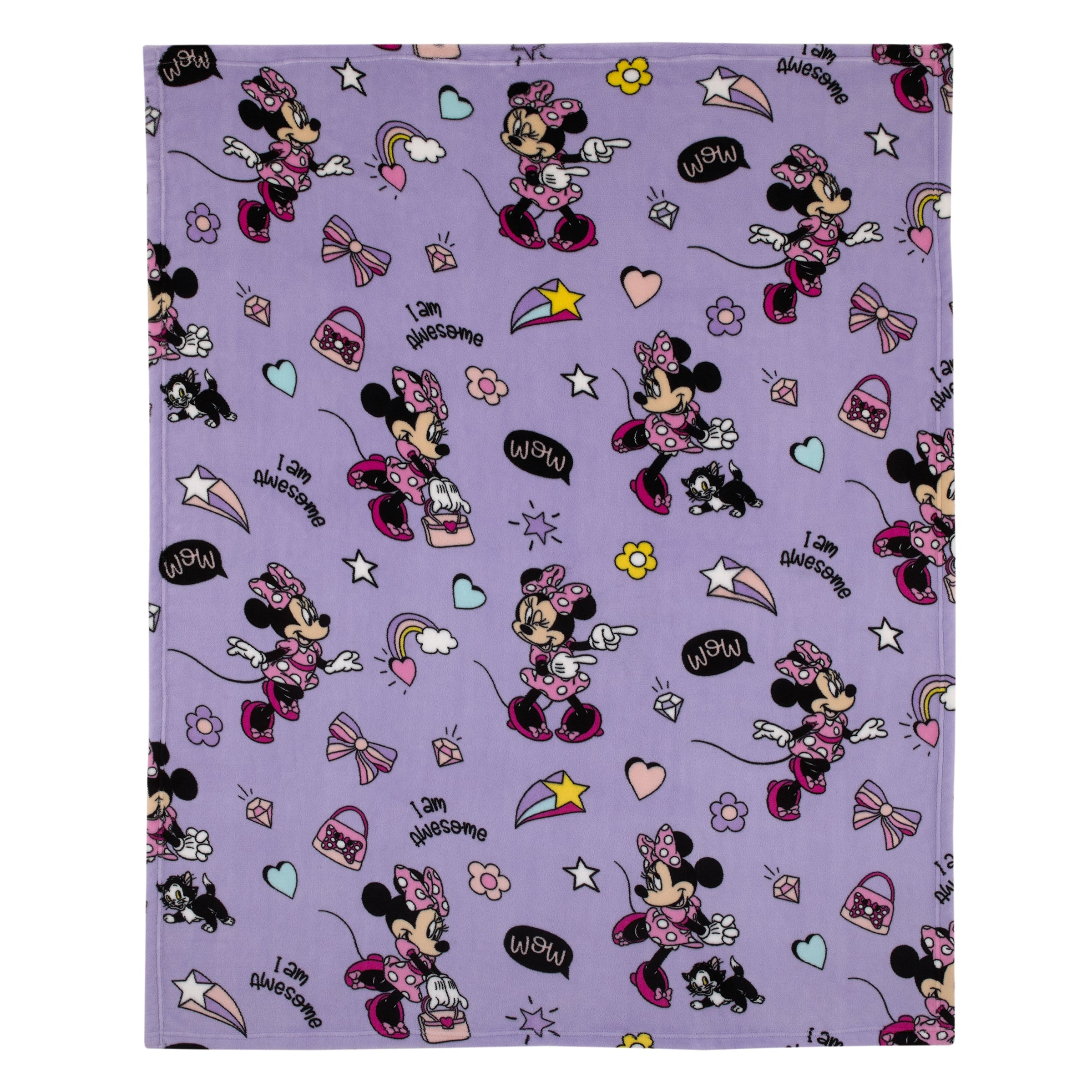 Disney Minnie Mouse I am Awesome Lavender and Pink, Daisy Duck, Rainbow Hearts and Stars Super Soft Toddler Blanket