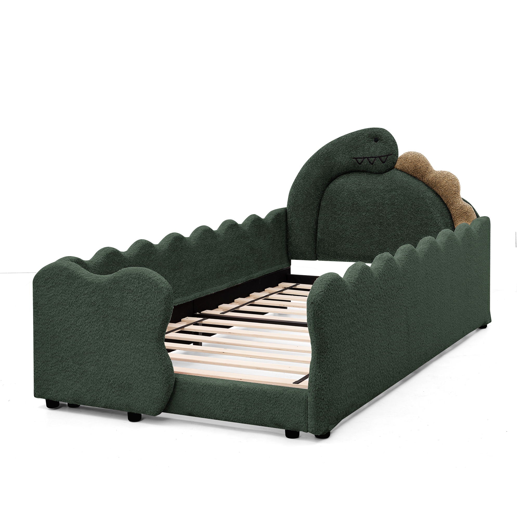 Cute Dinosaur Shaped Bed With Safety Guardrail, Toddler Frame