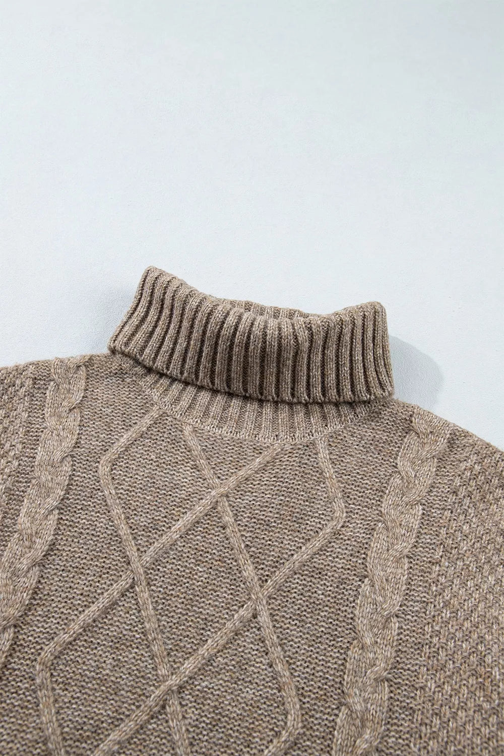 High Neck Drop Shoulder Cable Knit Regular Length Sweater