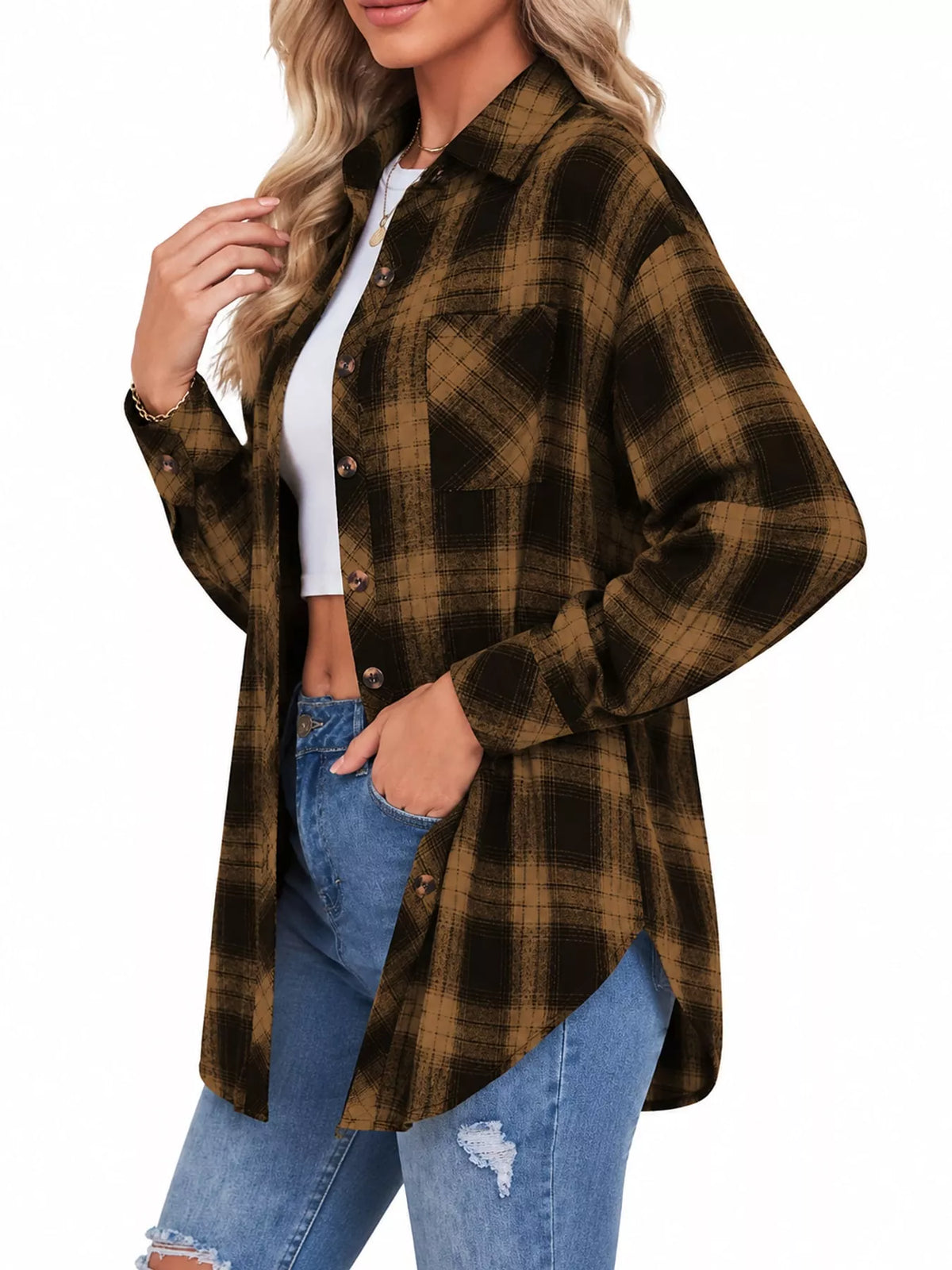 Plaid Button-Down Oversized Shirt