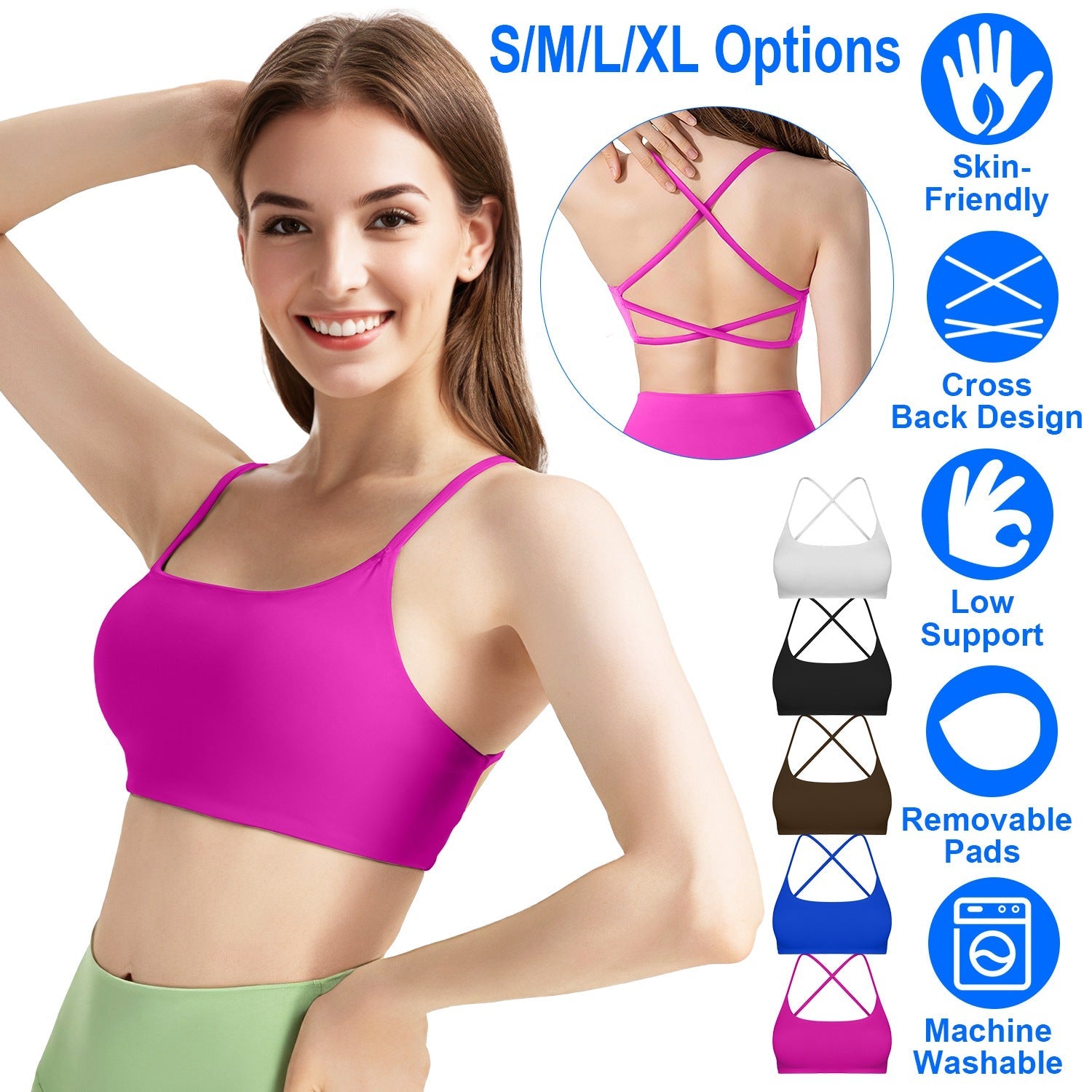 Cross Back Padded Sports Bra with Removable Pads
