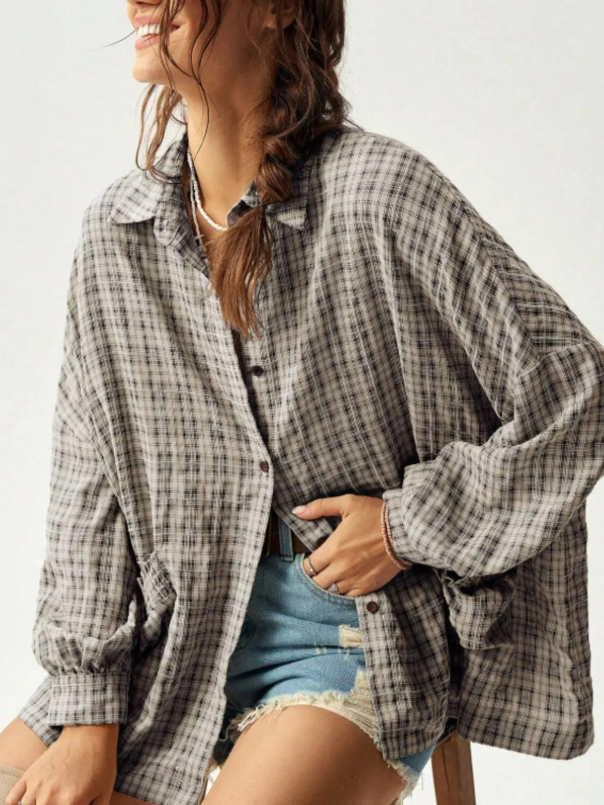 Oversized Plaid Button-Down Shirt