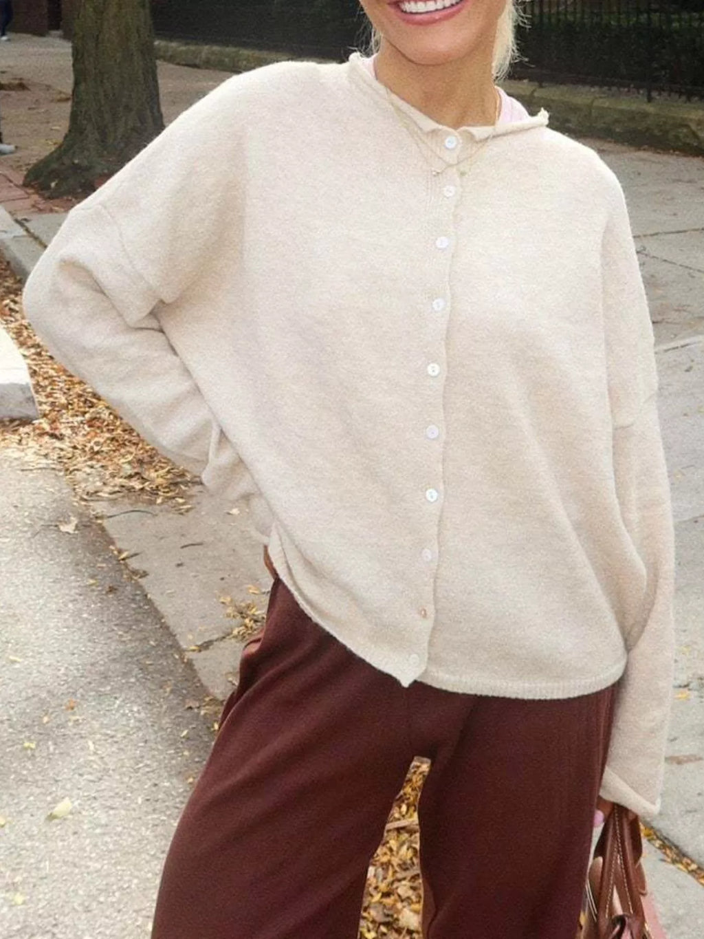 Button-Down Dropped Shoulder Cardigan