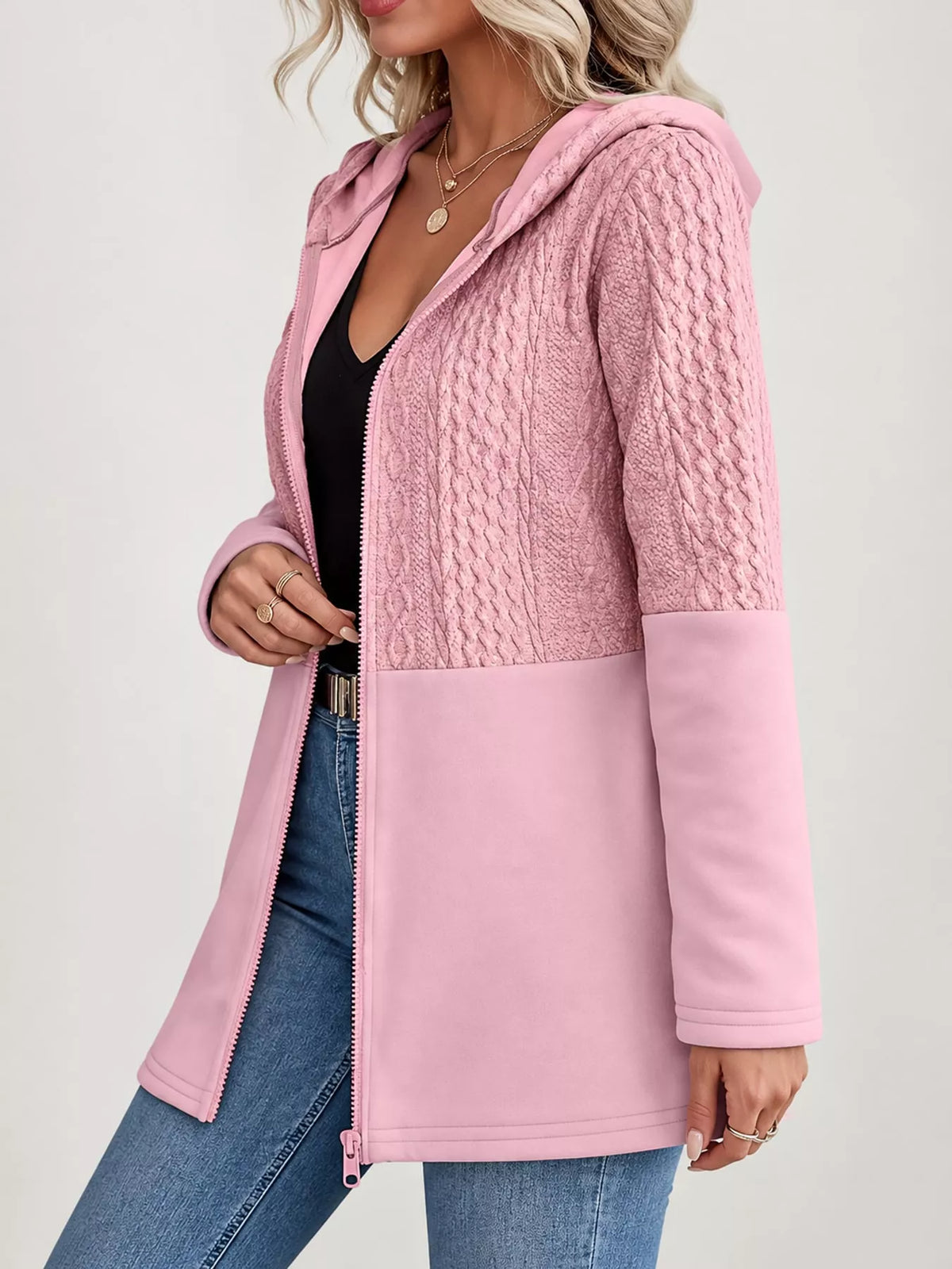 Full Size Hooded Zip-Up Jacket Plus Size