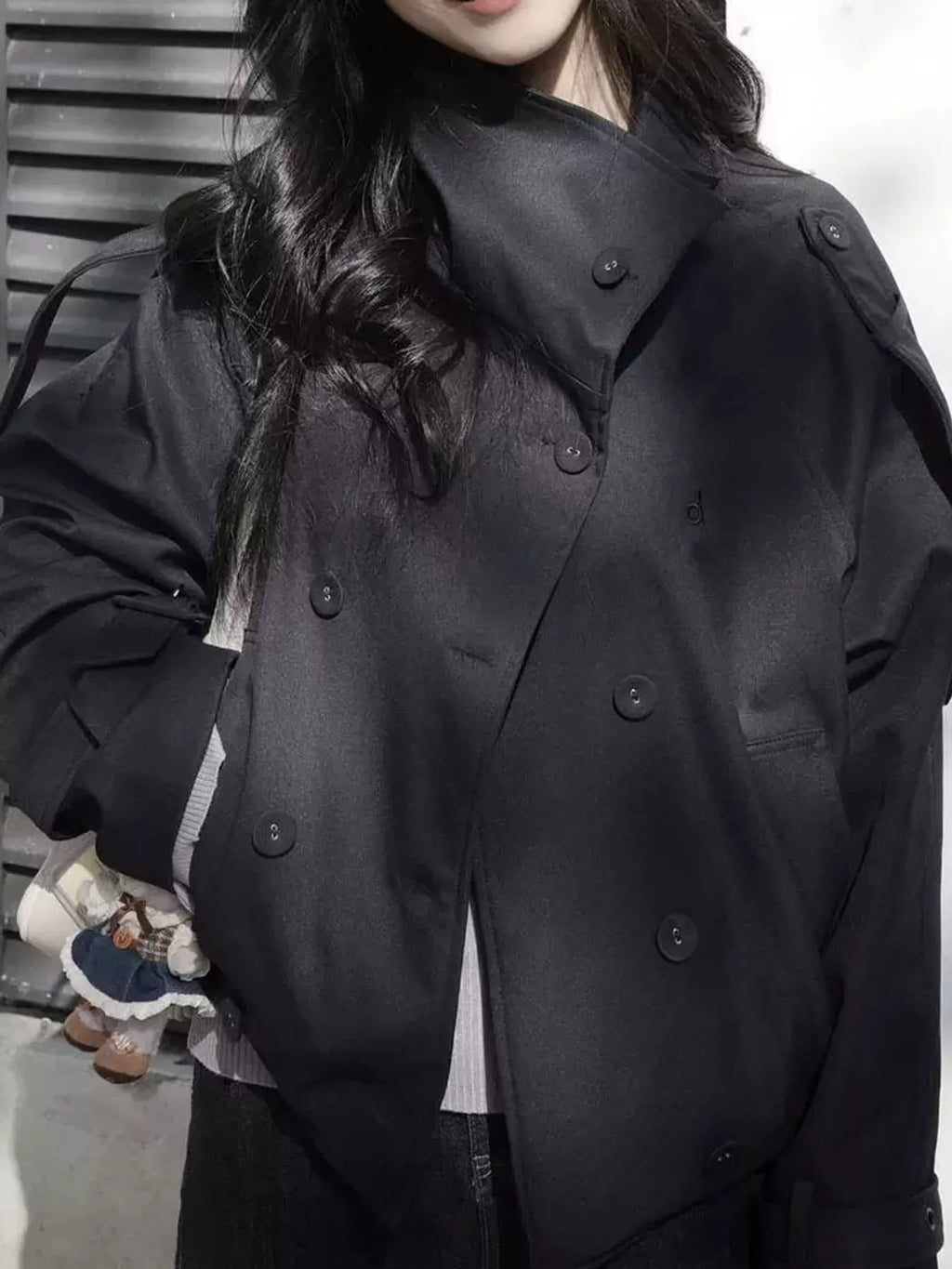Double-Breasted Cropped Trench Jacket