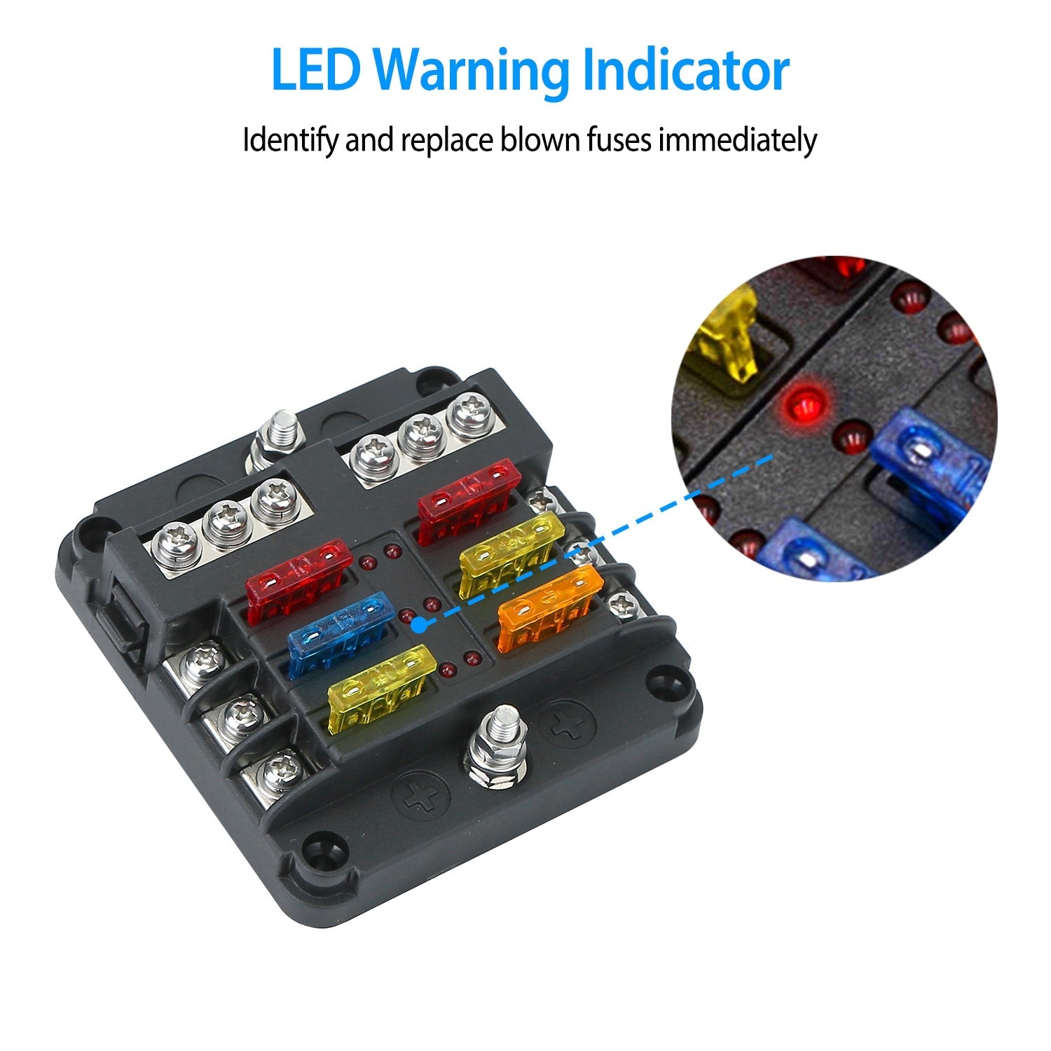 6-Way Fuse Box Holder with LED Indicator