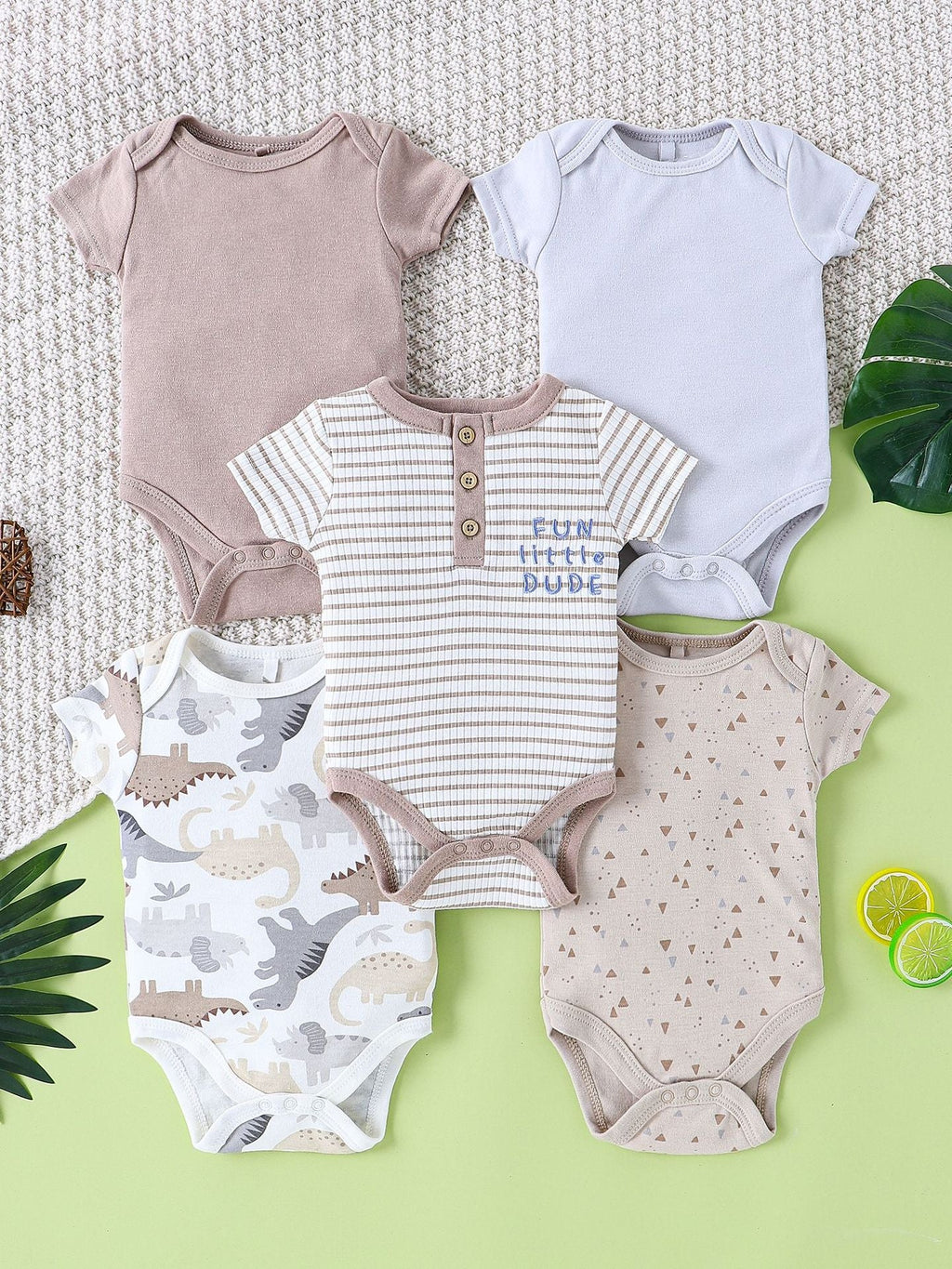 Cute Romper Short-Sleeve Baby Jumpsuit Five-Piece Set
