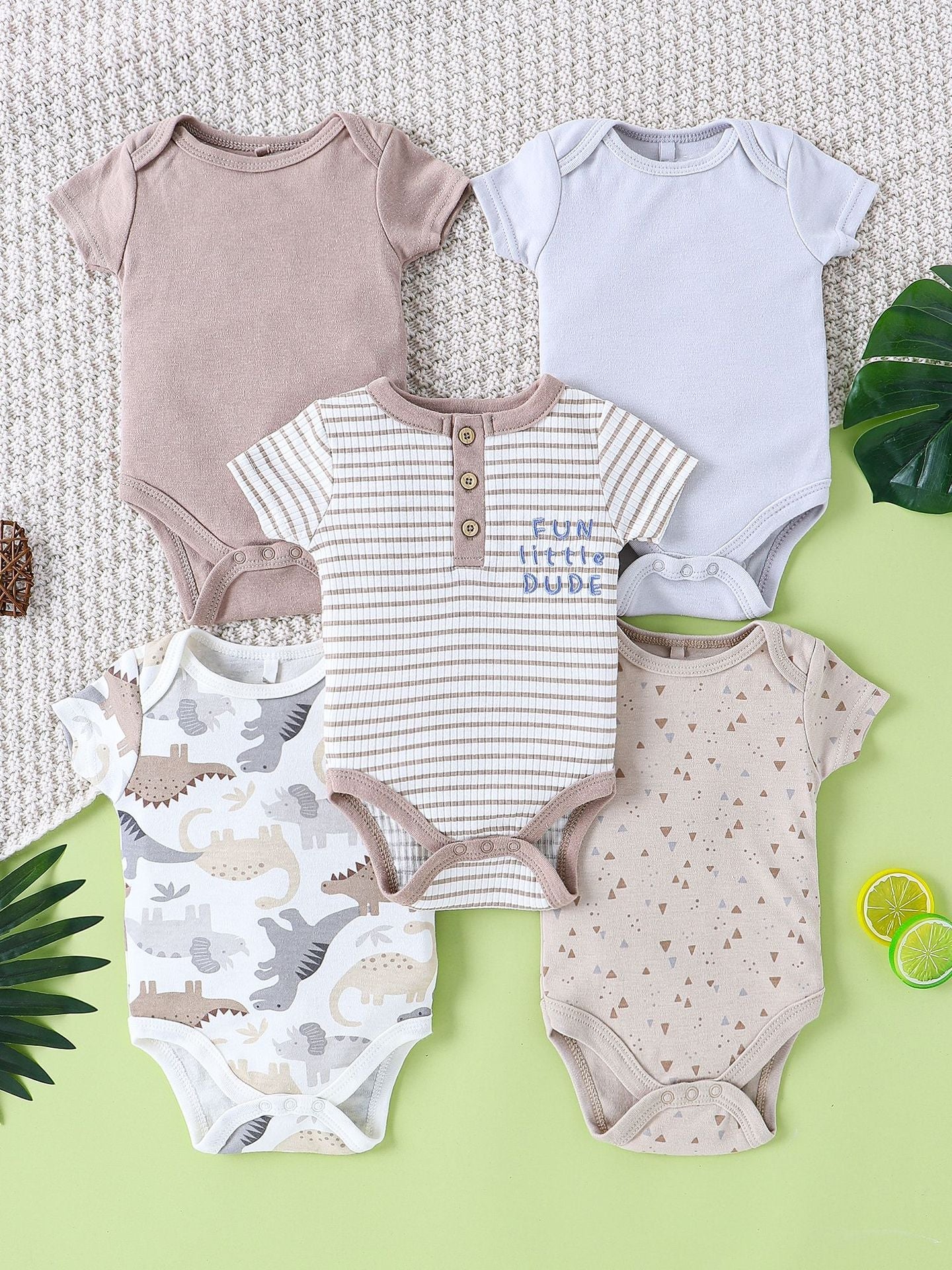 Cute Romper Short-Sleeve Baby Jumpsuit Five-Piece Set