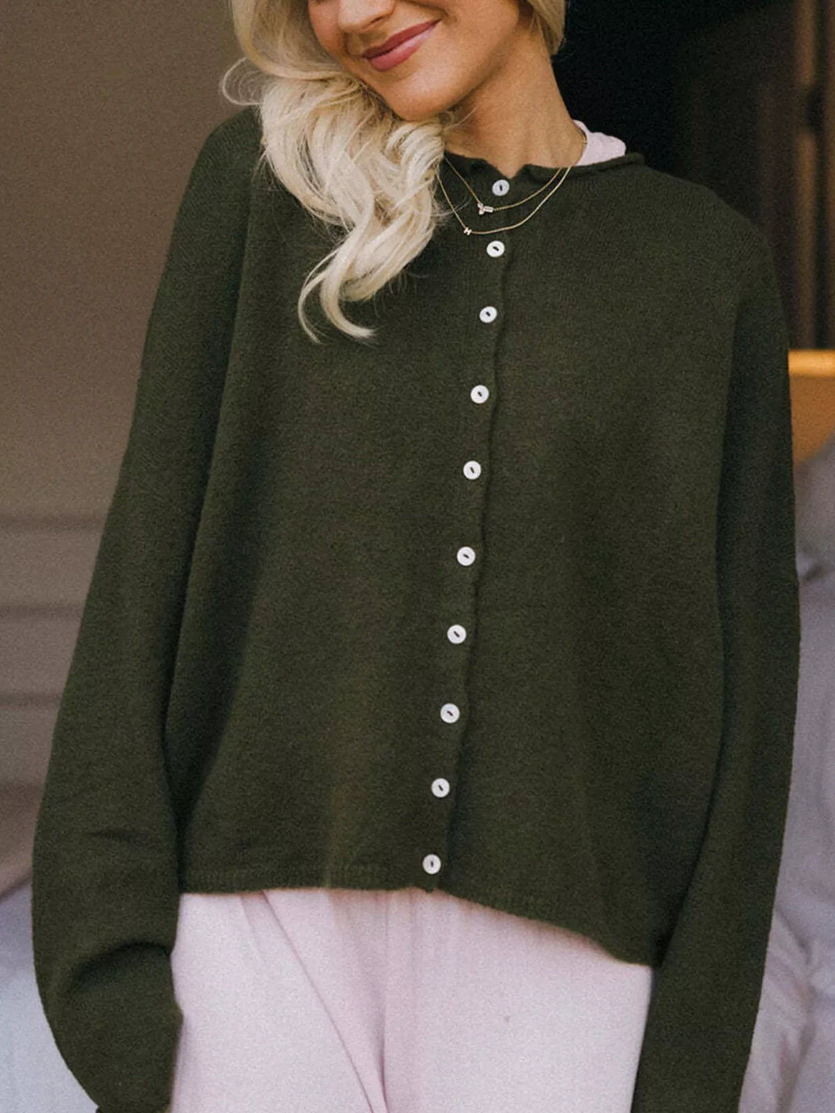 Button-Down Dropped Shoulder Cardigan
