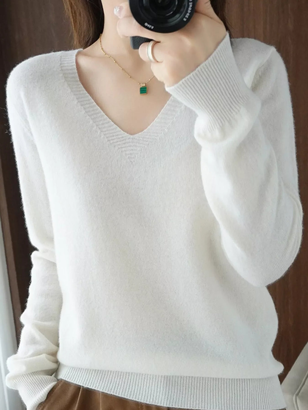 V-Neck Solid Color Sweater