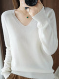 V-Neck Solid Color Sweater