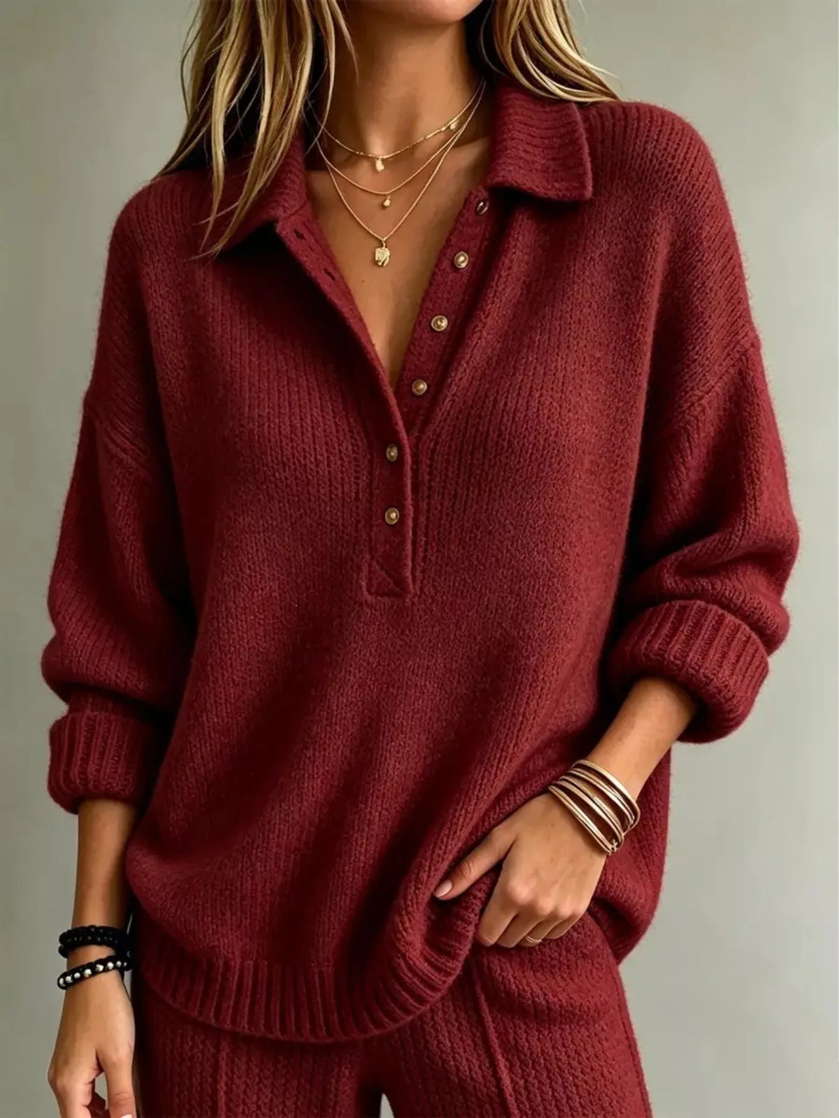 Button Detail Dropped Shoulder Sweater
