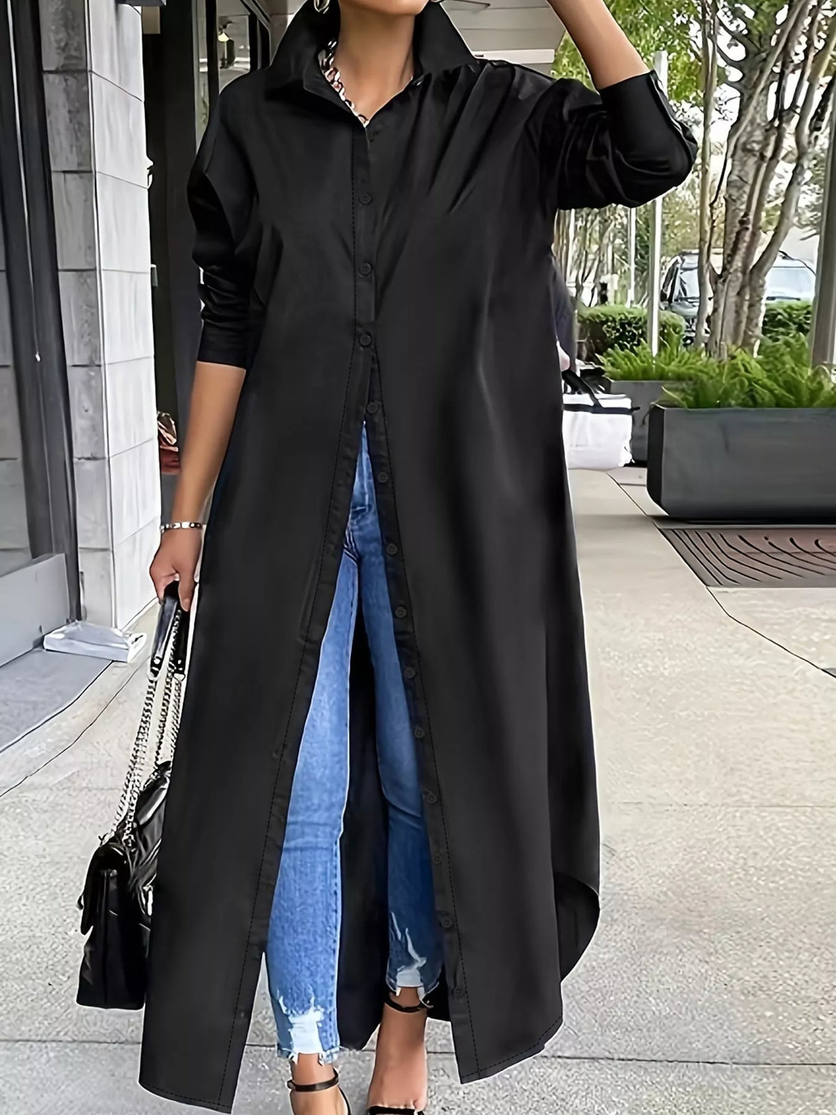 Plus Size Longline Button-Down Shirt