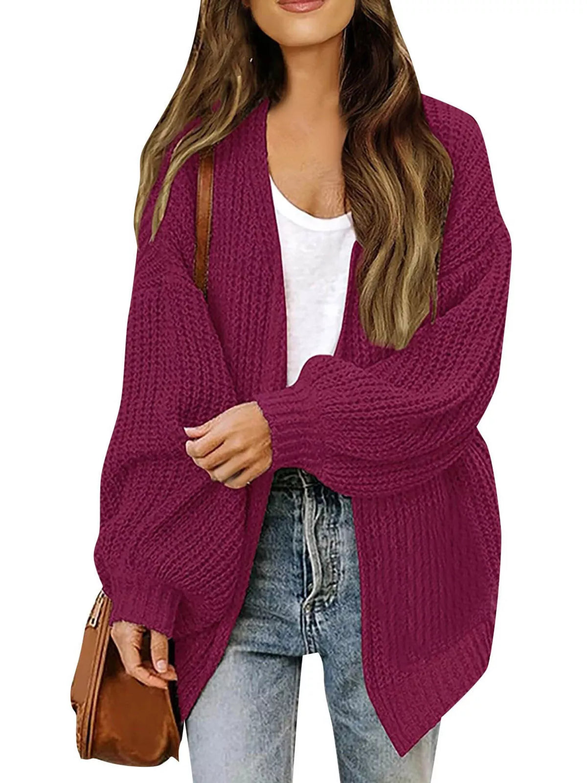 Open-Front Chunky Knit Cardigan