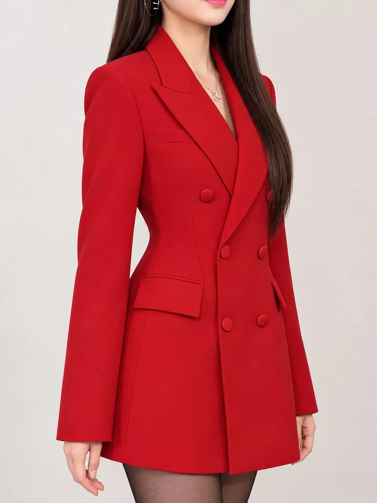 Full Size Double-Breasted Slim-Fit Blazer Plus Size