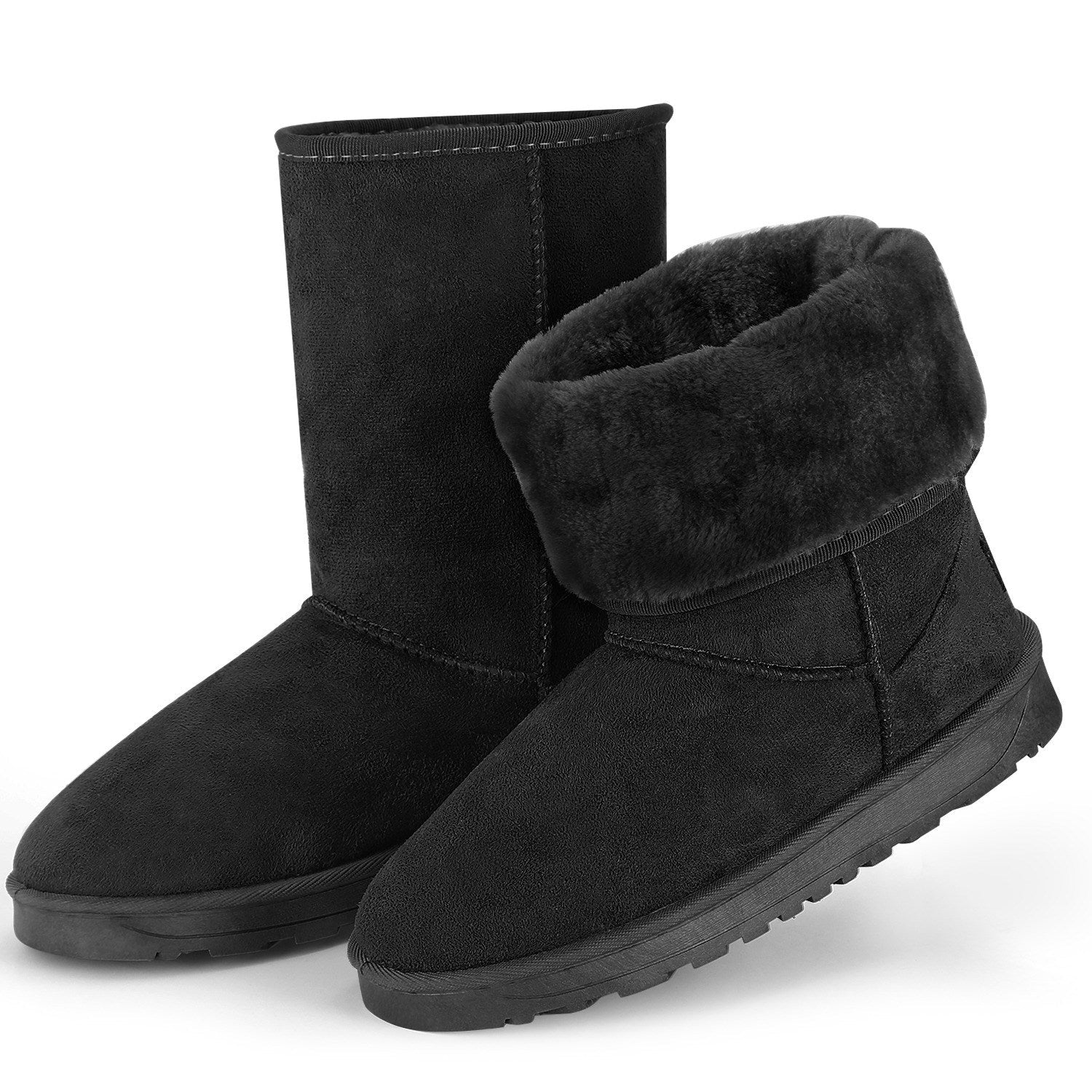 Snow Boots - Waterproof Faux Suede Mid-Calf with Warm Lining