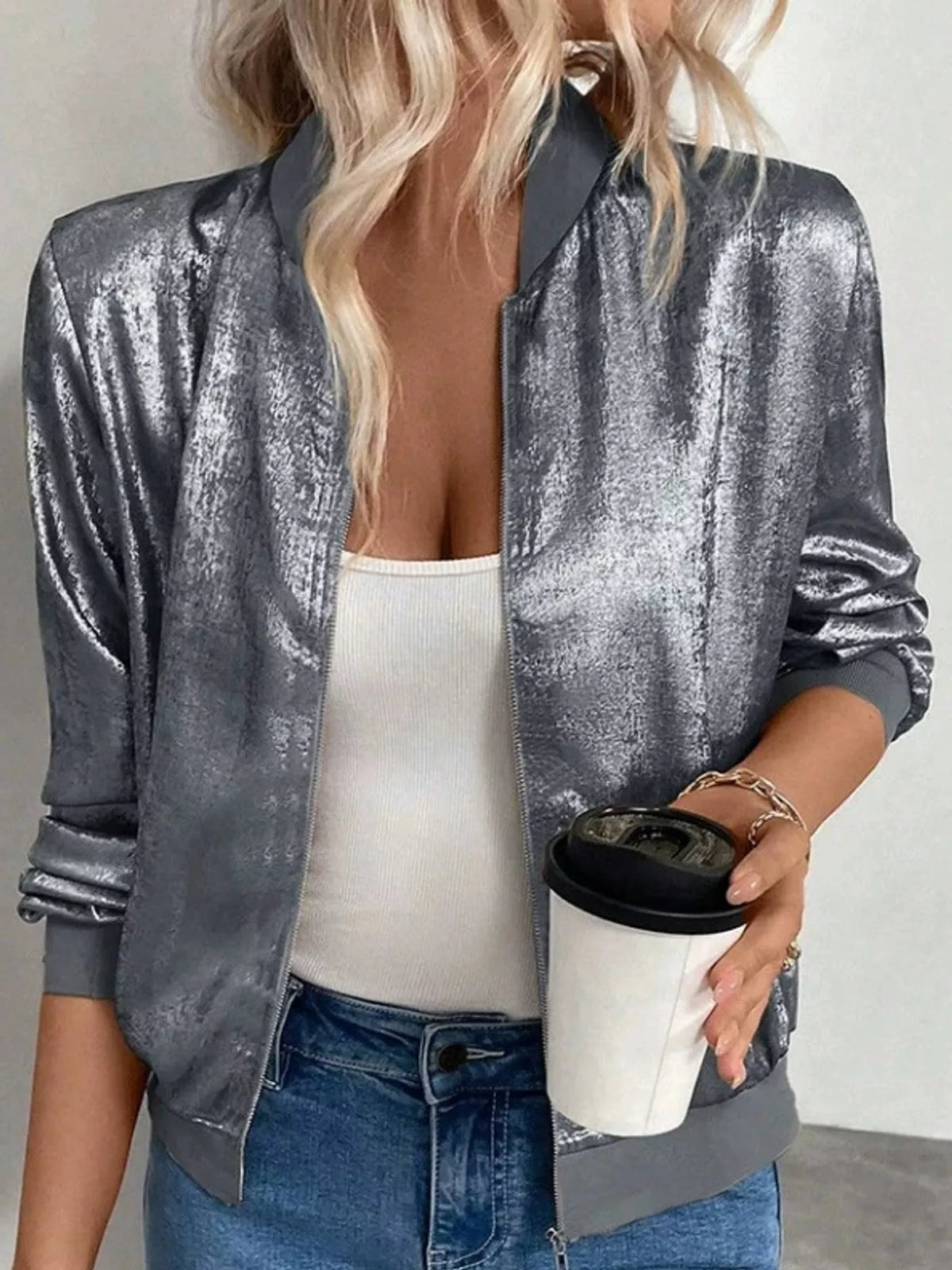 Full Size Zip Up Long Sleeve Jacket Plus Size