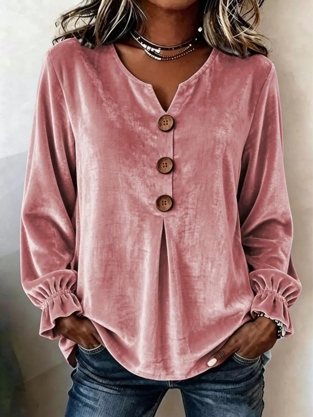 Velvet Flounce Sleeve Blouse