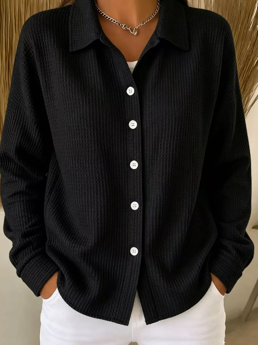 Waffle Knit Button-Down Shirt