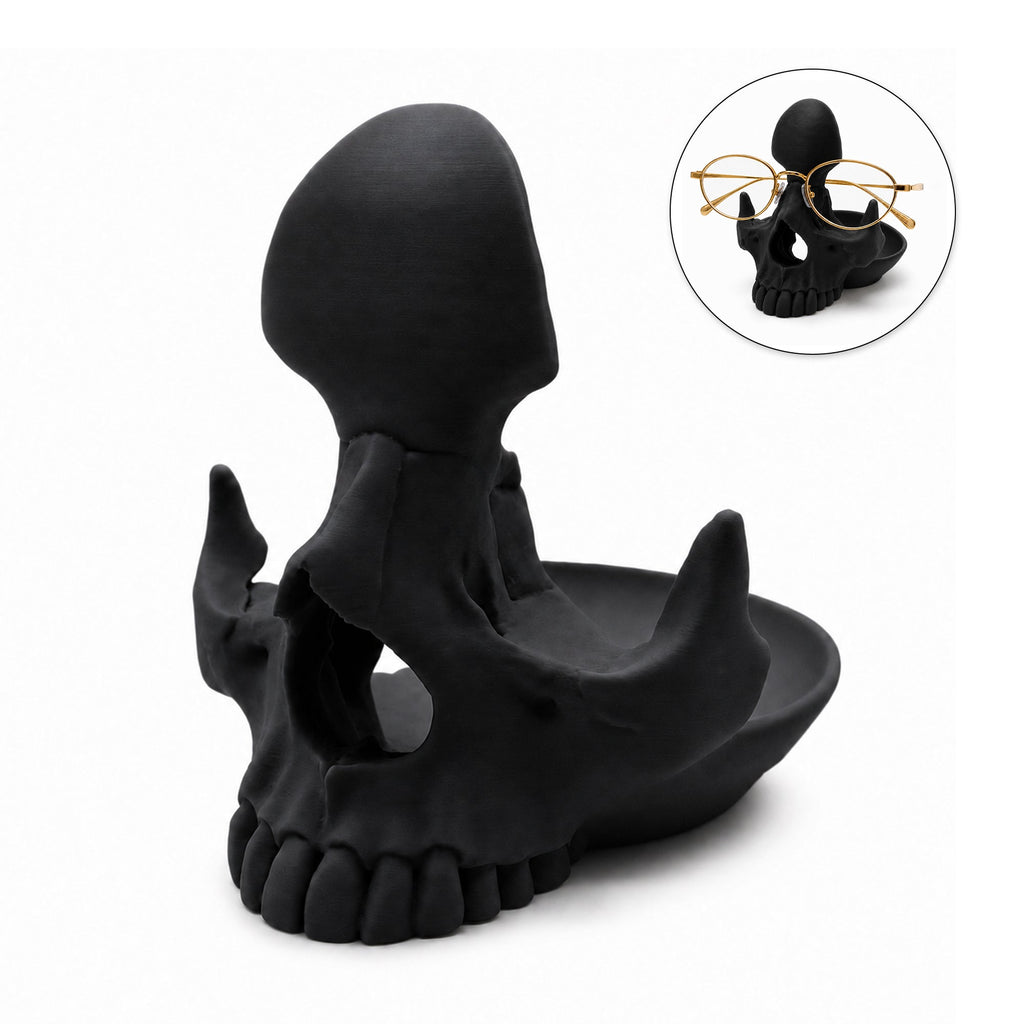 3D Printed Skull Eyeglasses Holder With Catchall Tray, Gothic Glasses Stand Desk Organizer For Sunglasses, Jewelry And Small Items