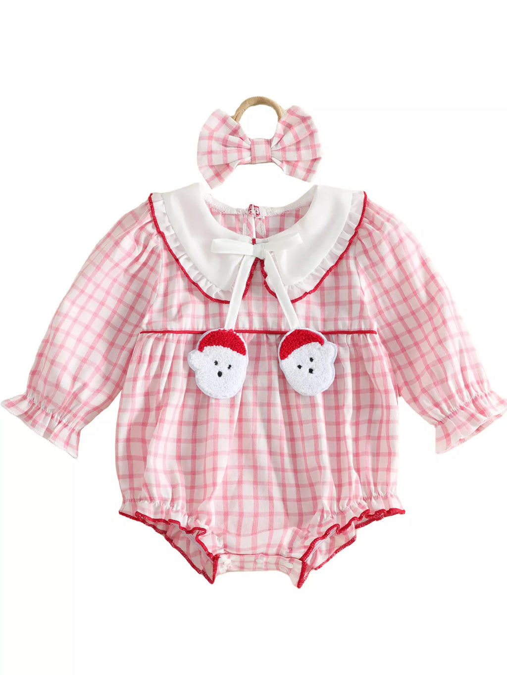 Children's Plaid Long-Sleeve Bodysuit and Bow Headband Set