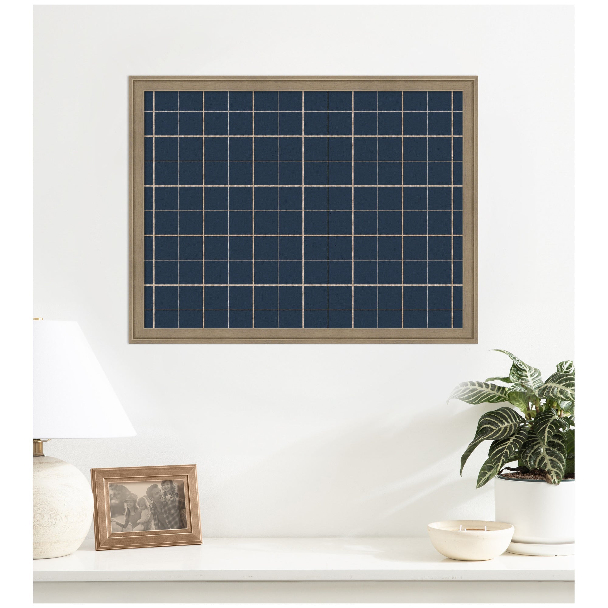 Framed Fabric Pinboard Navy Blue Plaid Wall Organization