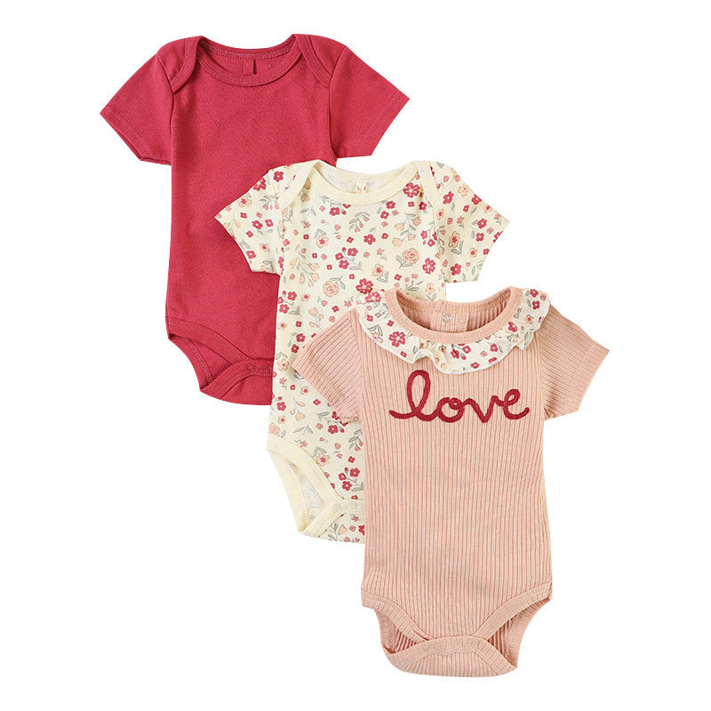 Infant And Toddler Cartoon Embroidered Romper Set Newborn Three-Piece Kit