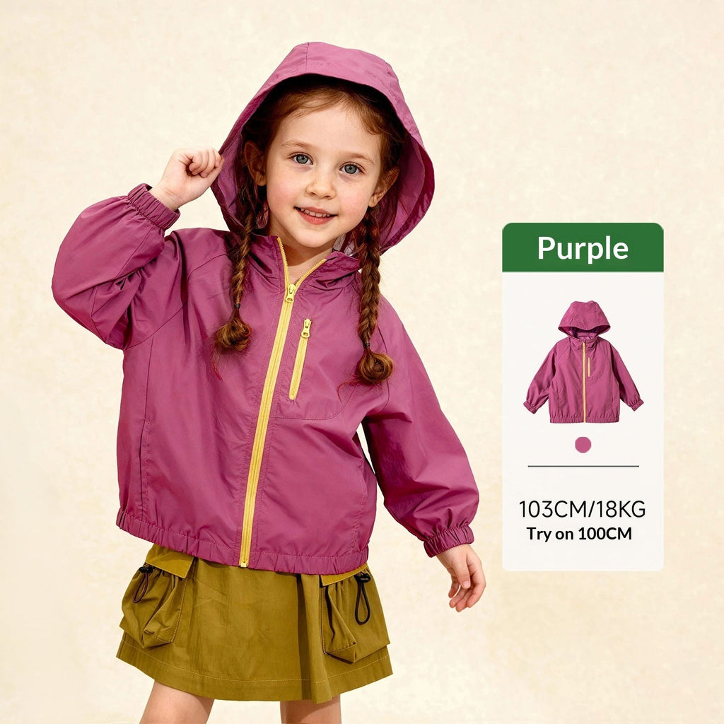 Kids Sun-Protective Casual Hooded Jacket With Contrasting Zippers