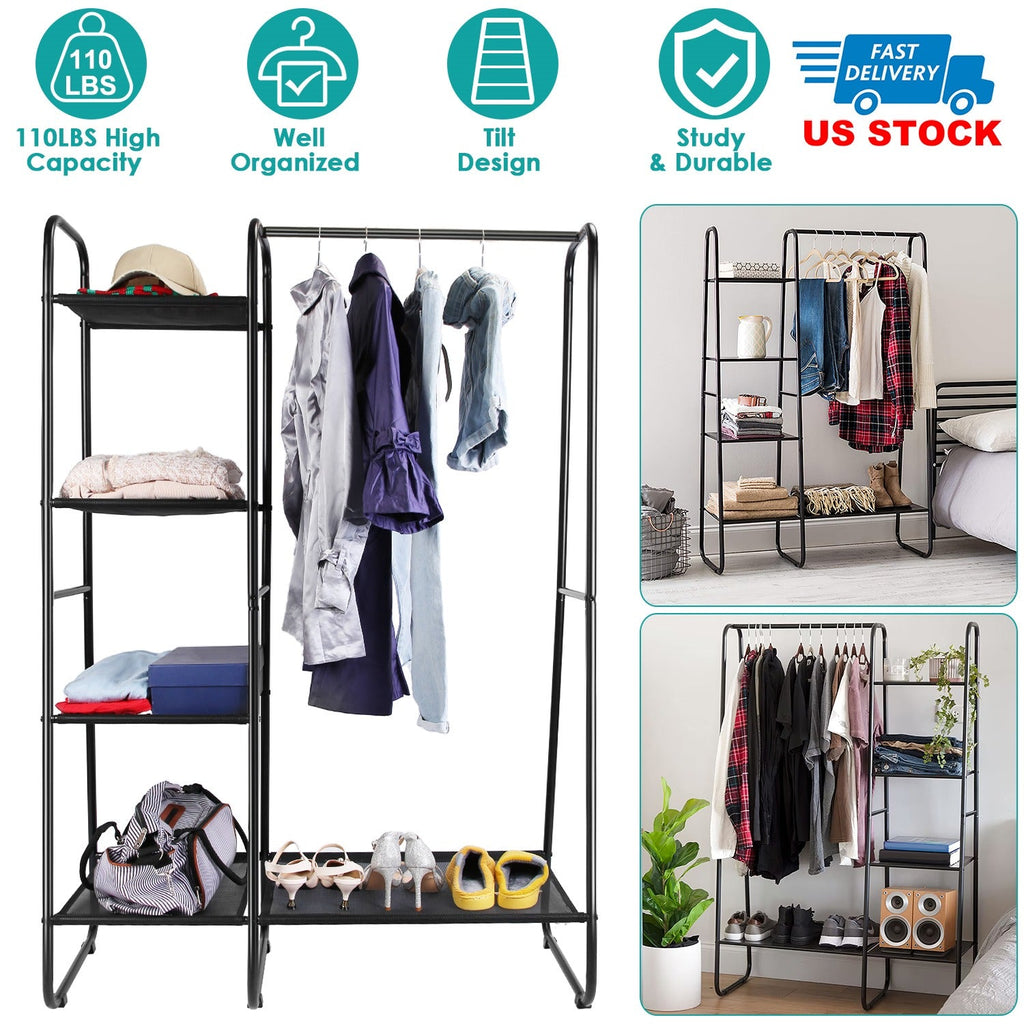Garment Hanging Rack with Shelves and Wardrobe Display