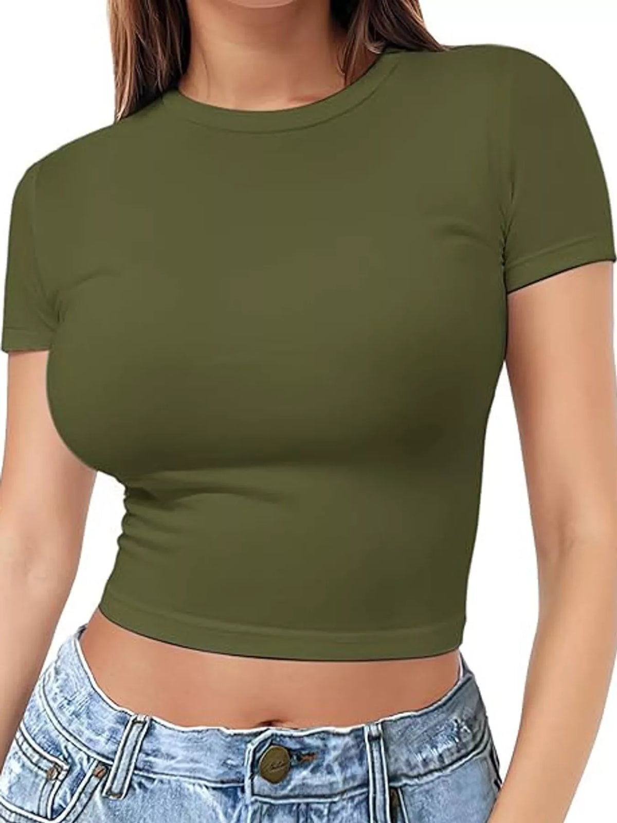 Slim Fit Basic Crew Neck Short Sleeve Crop T-Shirt