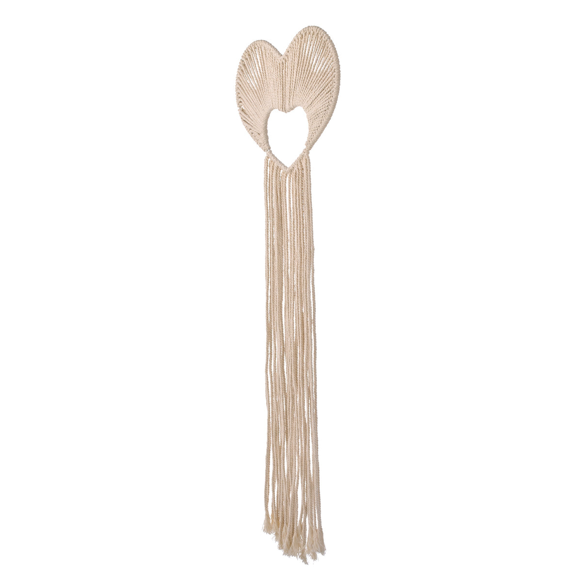 Natural Ivory MacramÃ© Heart Shaped Wall DÃ©cor with Fringe, 18" Long