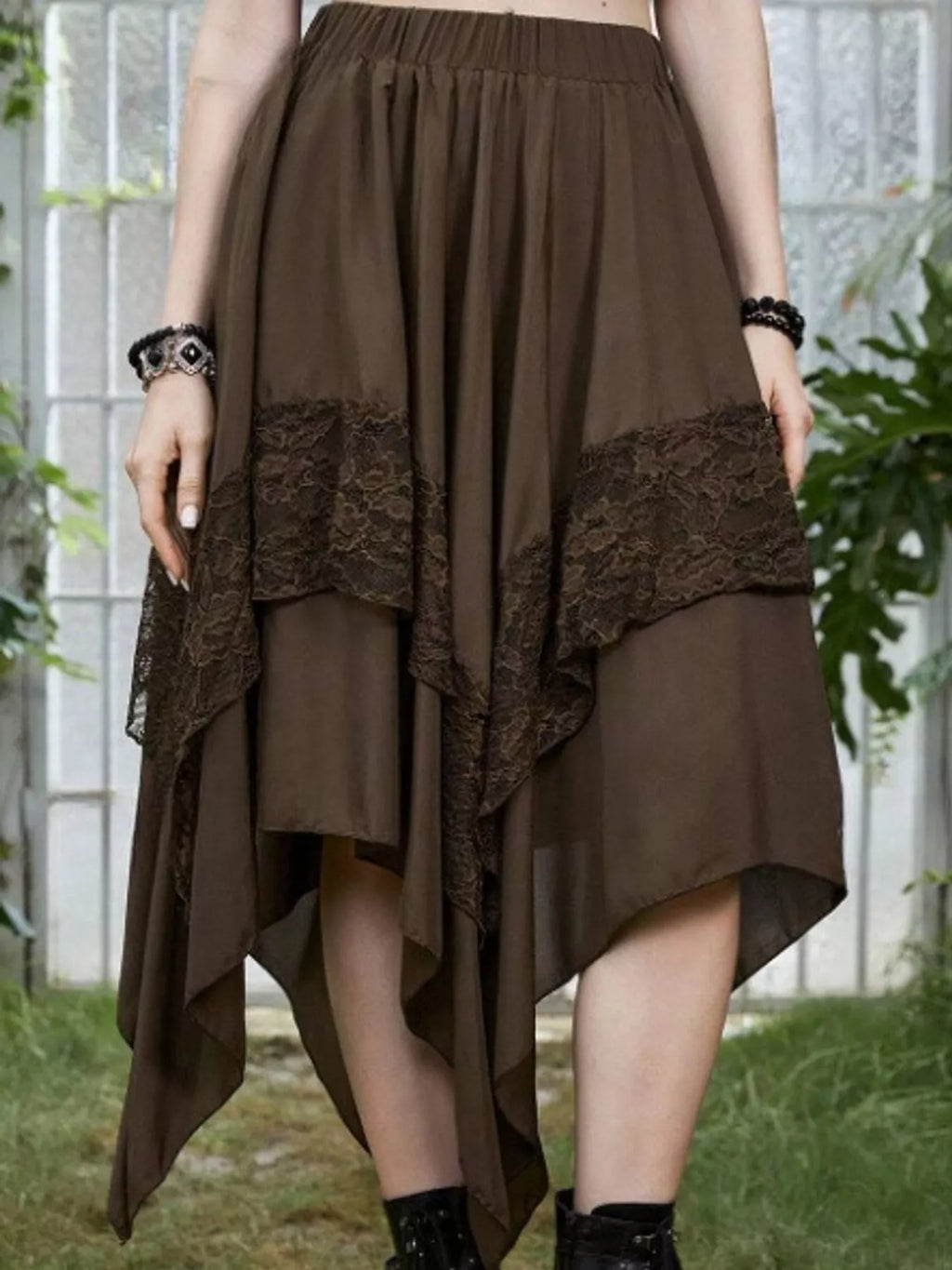 Full Size Asymmetrical Hem Lace Detail Skirt Plus Size