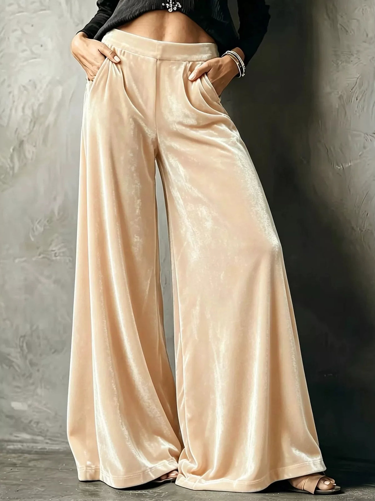 Full Size High-Waisted Wide-Leg Velvet Pants Plus Size