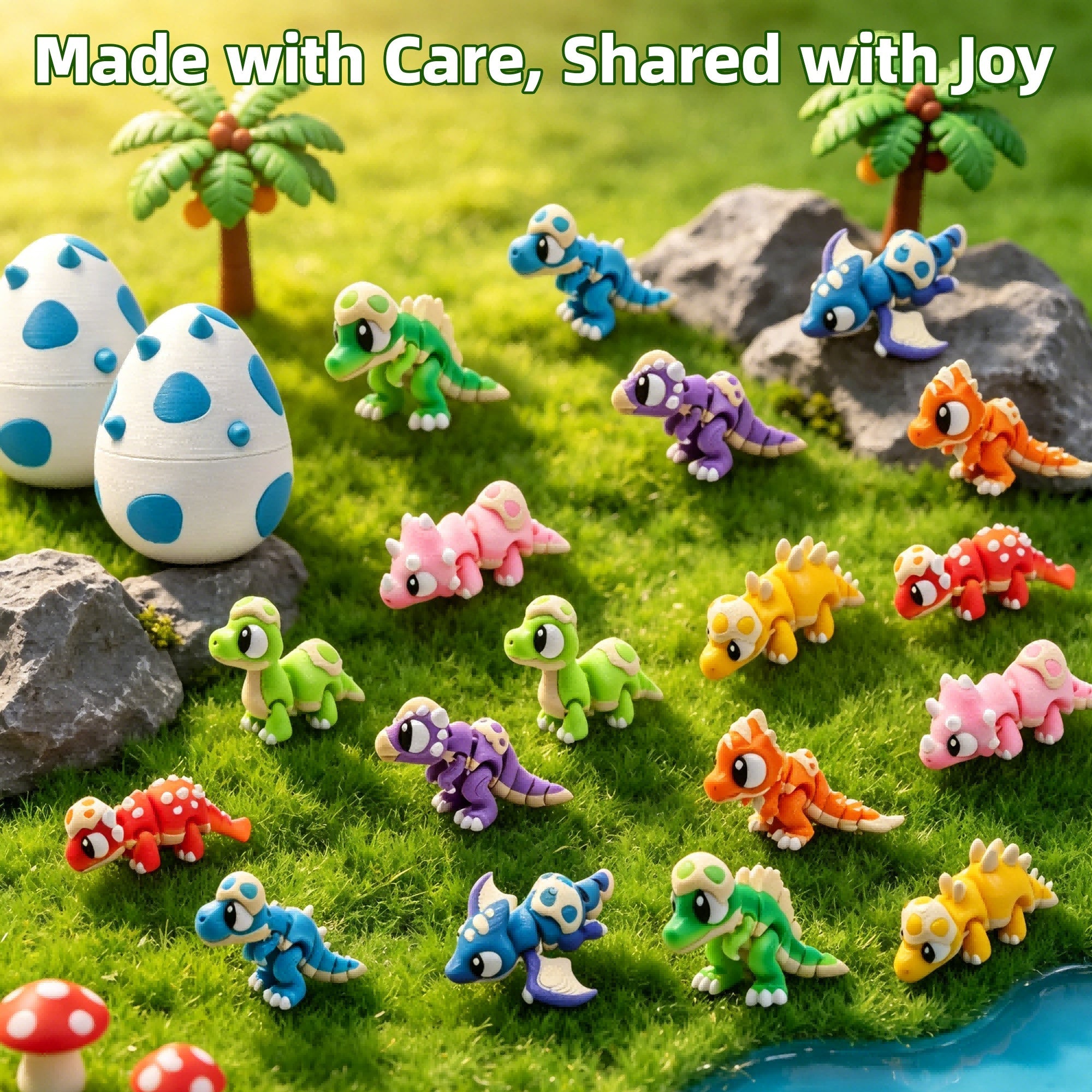 18 Mini Dinosaur Figures  2 Eggs, 2-Box 3D Printed Dinosaur Set