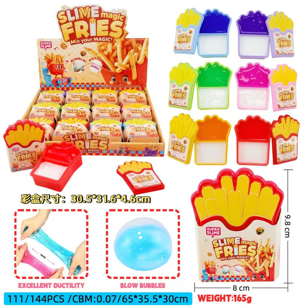 Simulation French Fries Box Crystal Slime Toy, Super Stretchable & Bubbleable, Kids DIY Sensory Stress Relief Fidget Toy