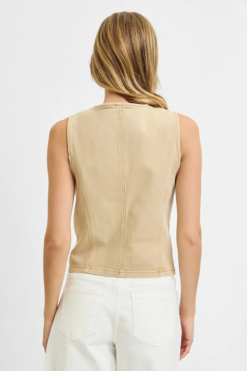 RISEN Full Size V Neck Button Down Vest Plus Size