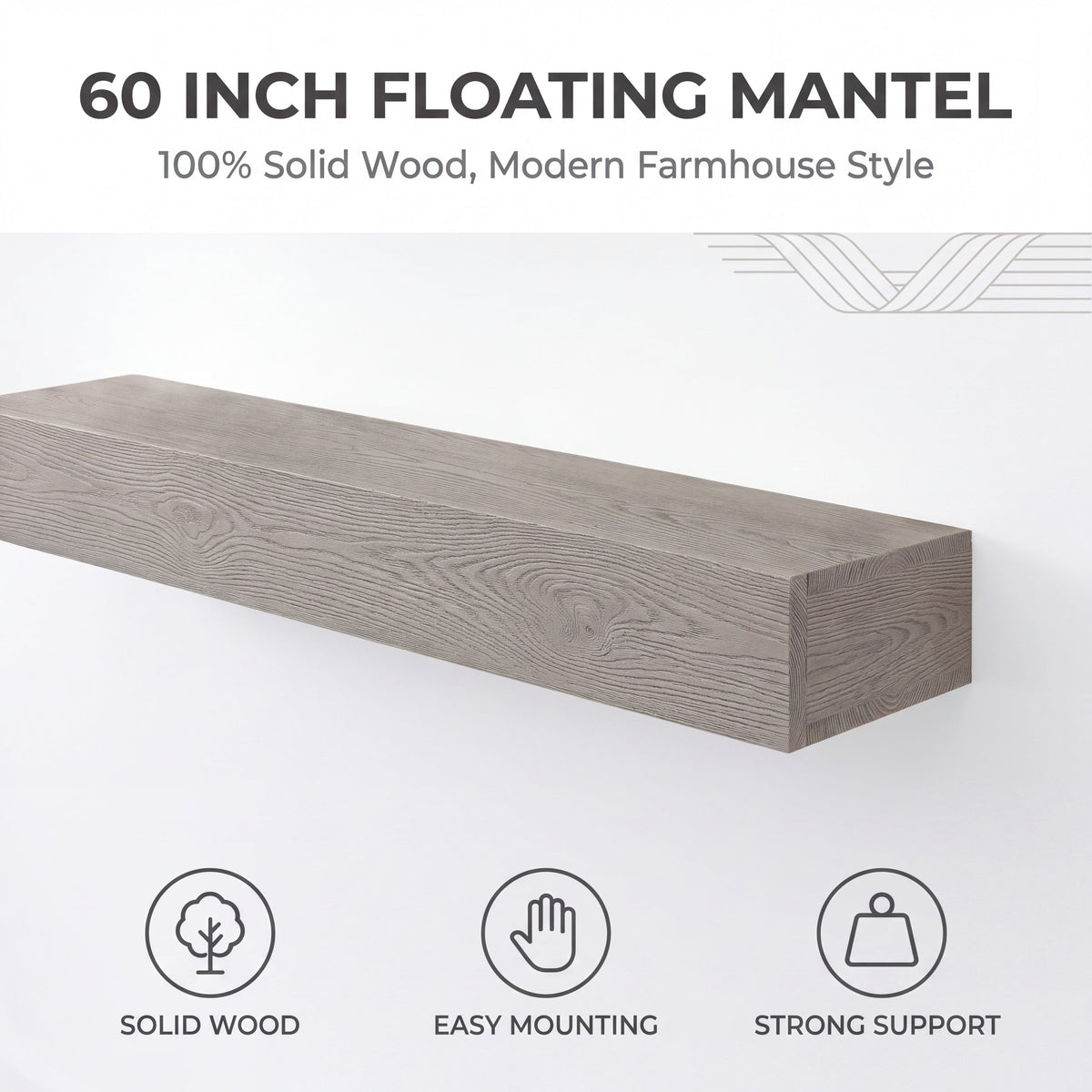 60" Rustic Embossed Wood Fireplace Mantel,Wall-Mounted & Floating Shelf for Home Decor