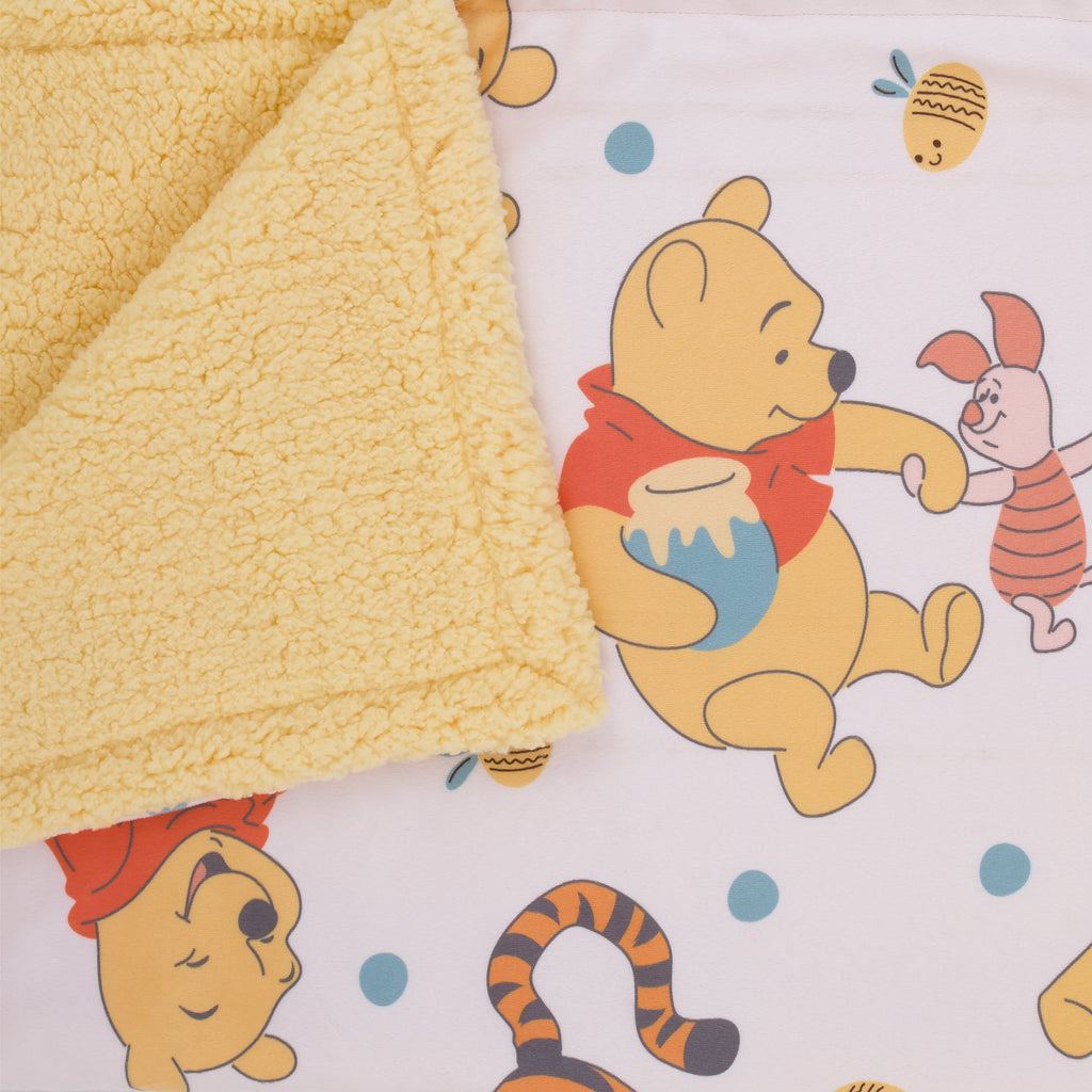 Disney Winnie the Pooh Summertime Fun Yellow, Orange, and White Super Soft Sherpa Baby Blanket