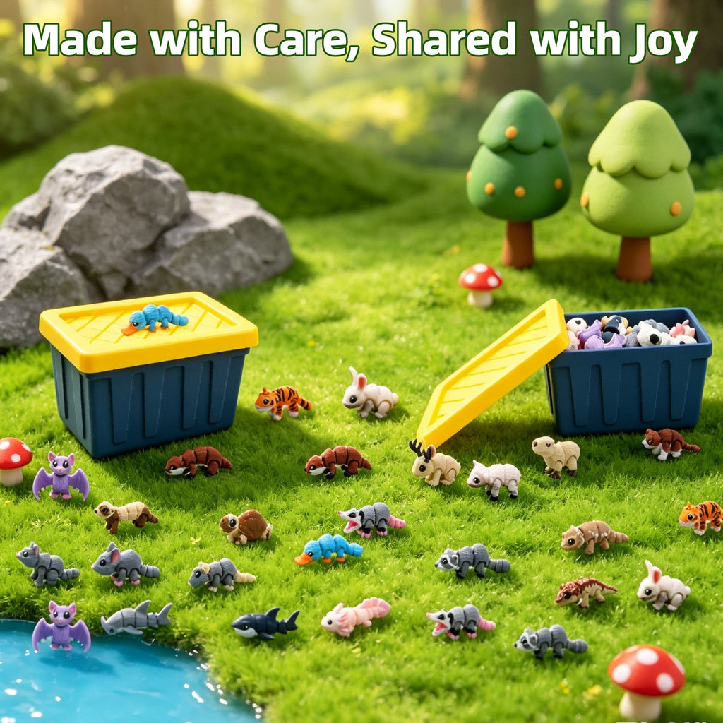 21PCS 3D Printed Mini Animal Figures With 2 Storage Boxes