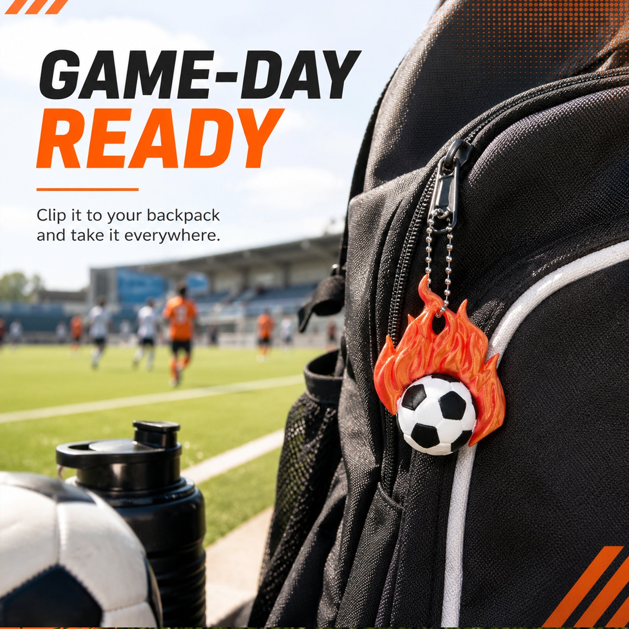 3D Printed Flame Soccer Ball Keychain Sports Backpack Bag Pendant