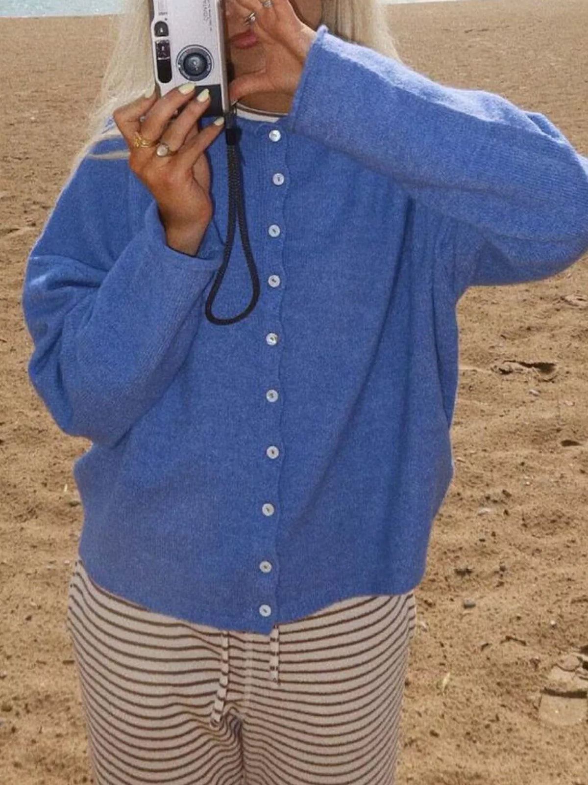 Button-Down Dropped Shoulder Cardigan