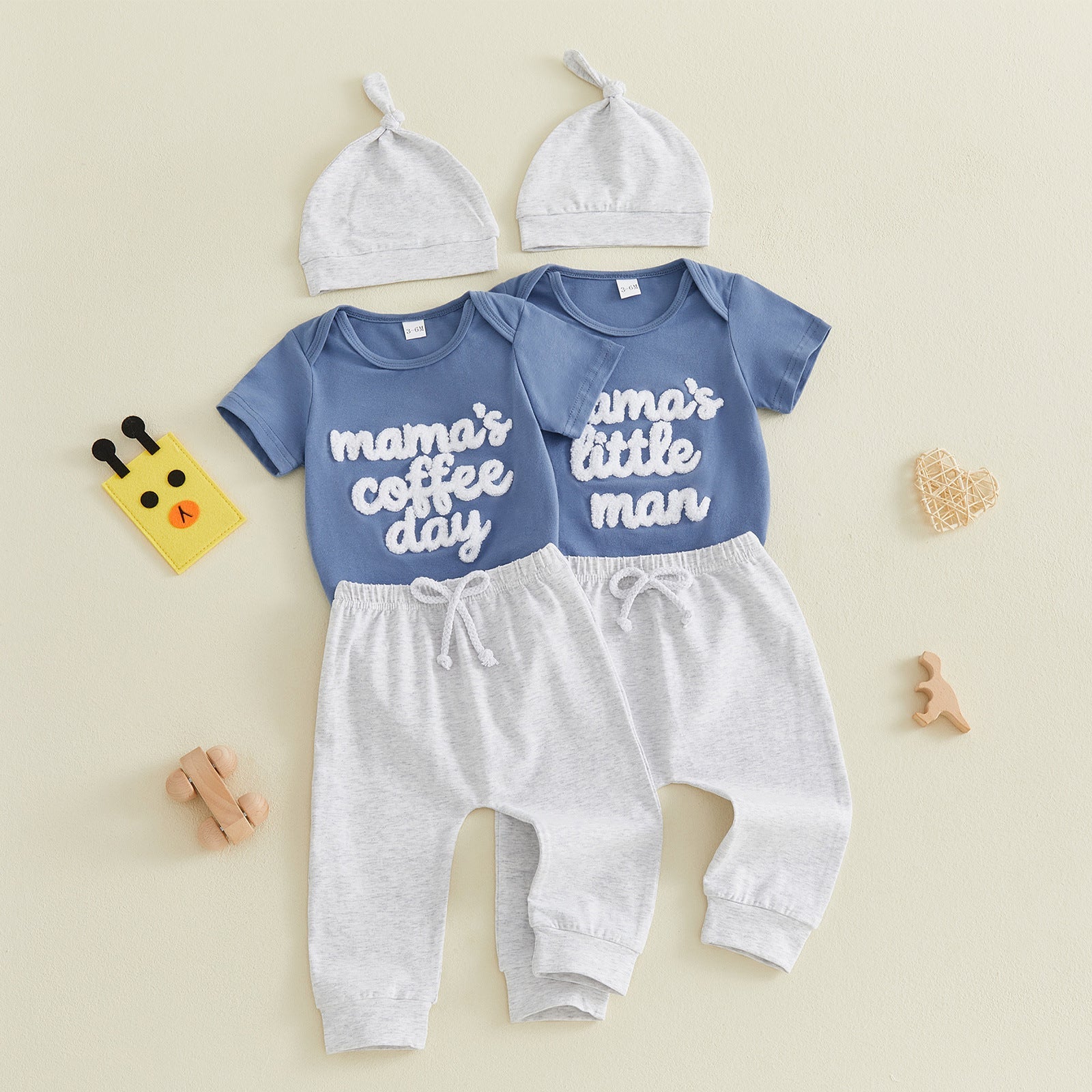 Baby Letter-embroidered Short-sleeve Romper Long Pants Hat Three-piece Set