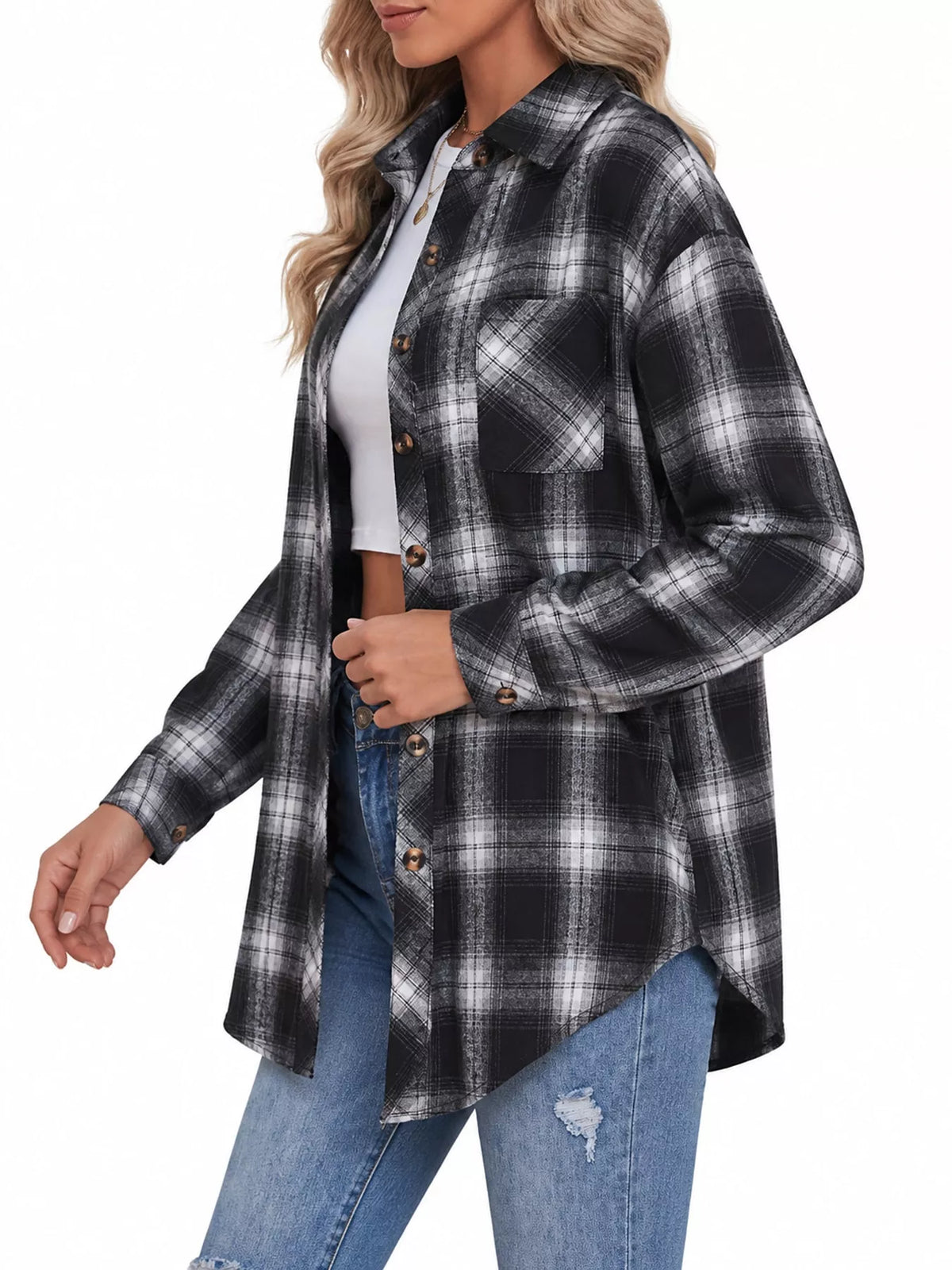 Plaid Button-Down Oversized Shirt