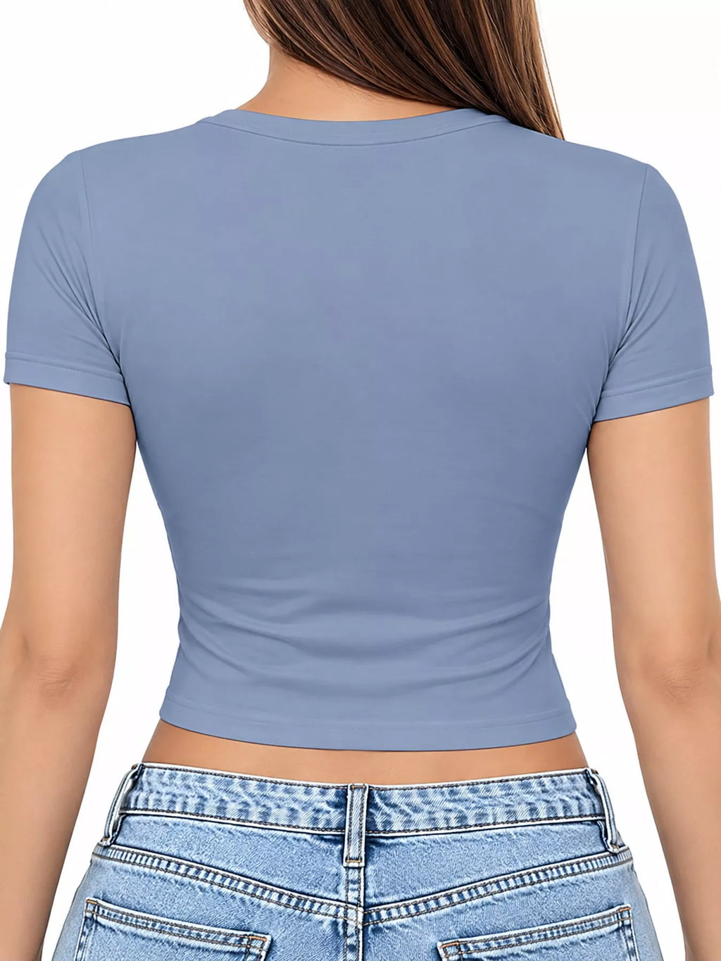 Slim Fit Basic Crew Neck Short Sleeve Crop T-Shirt