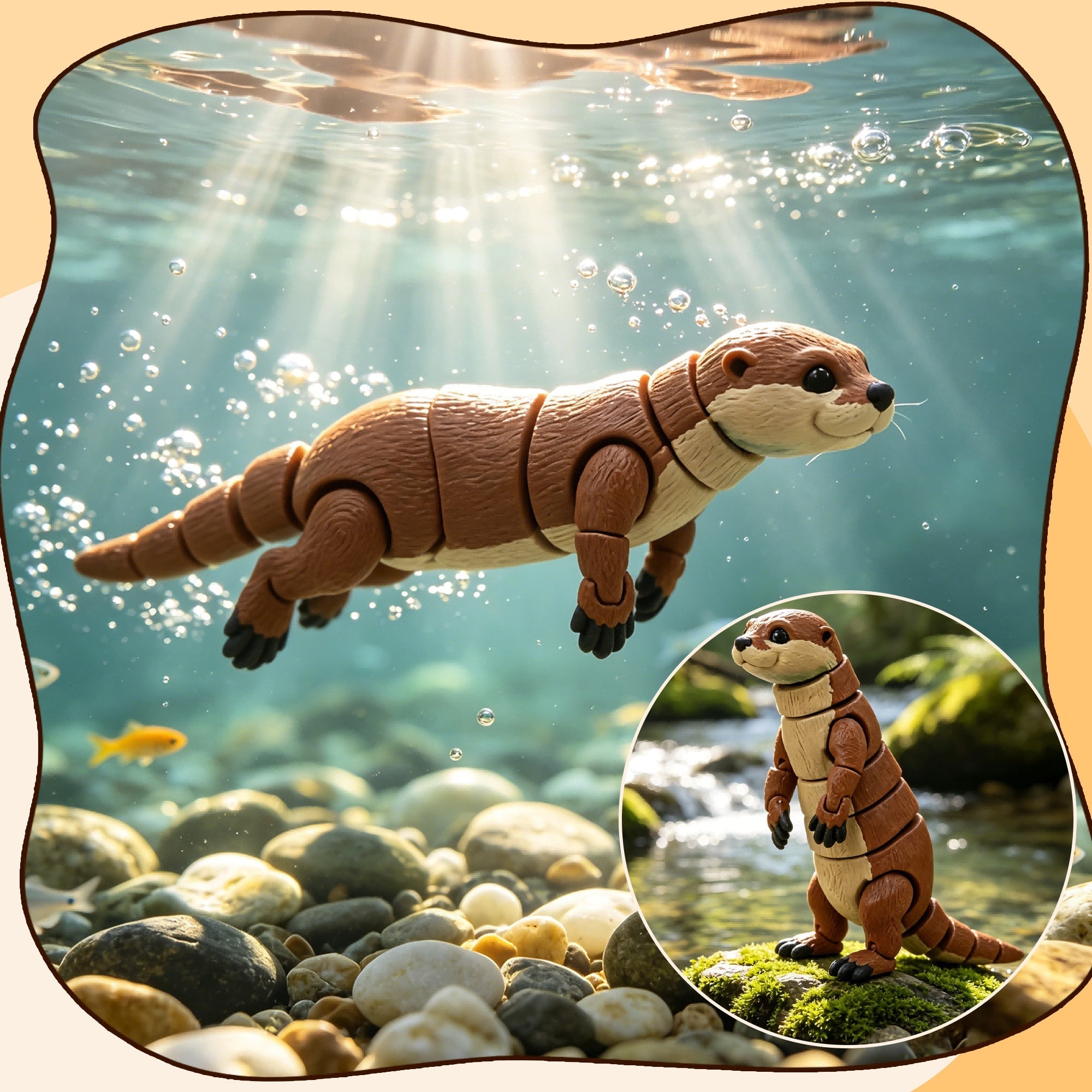 3D Printed Articulated Otter, Flexible Movable River Otter Figure With Jointed Body Legs And Tail, Cute Animal Desk Ornament & Collectible