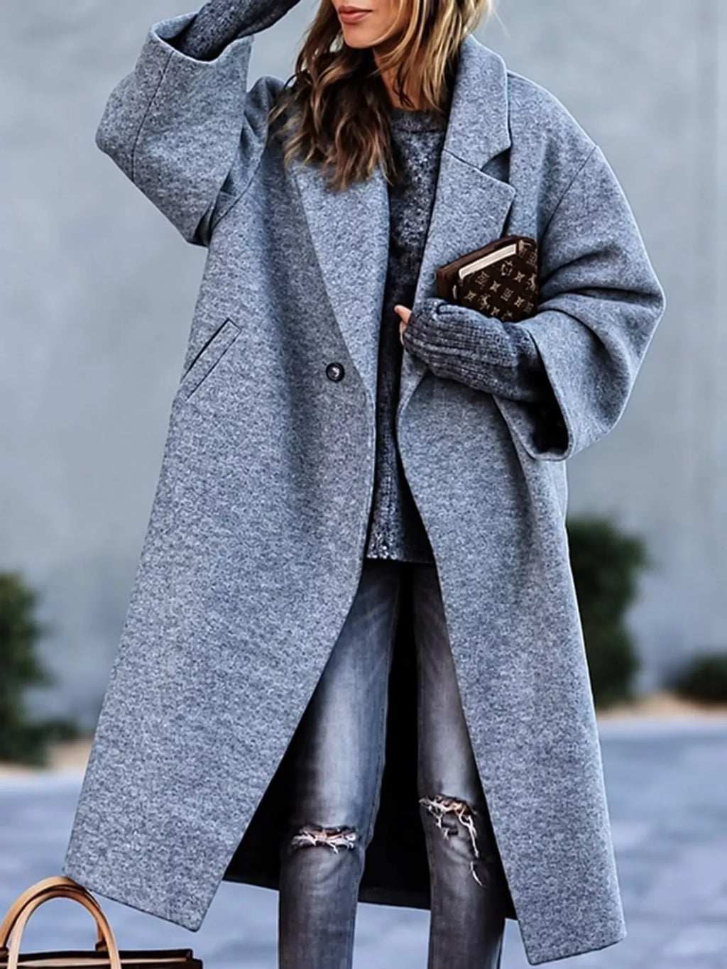 Full Size Lapel Collar One Button Coat Plus Size